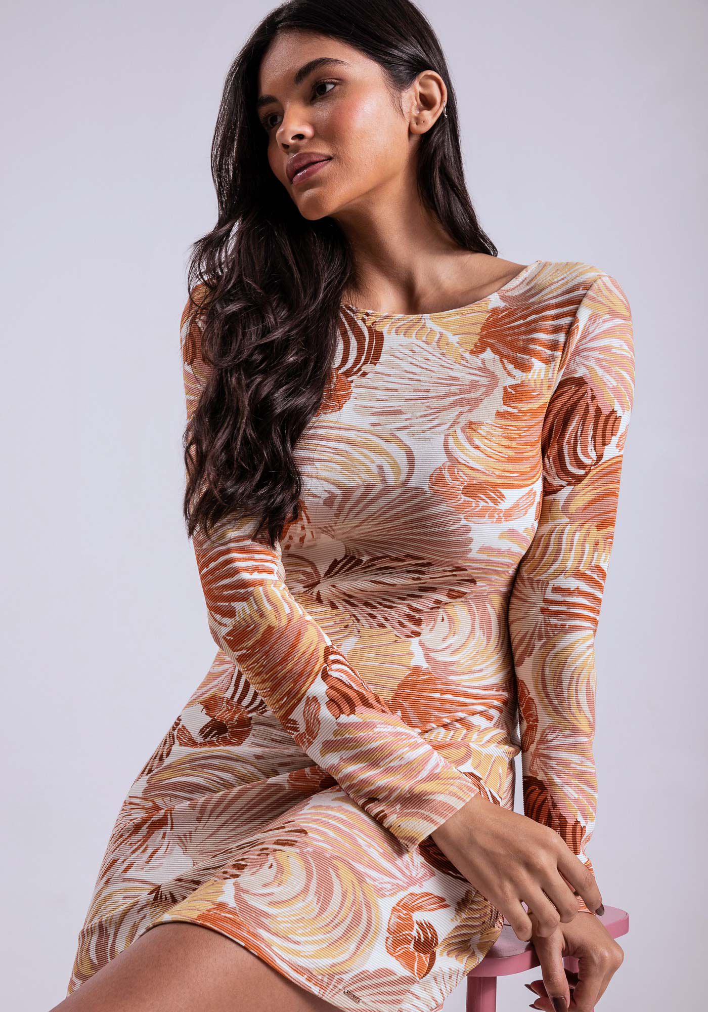 Vestido Curto em Malha Estampado, PE NA AREIA, large.