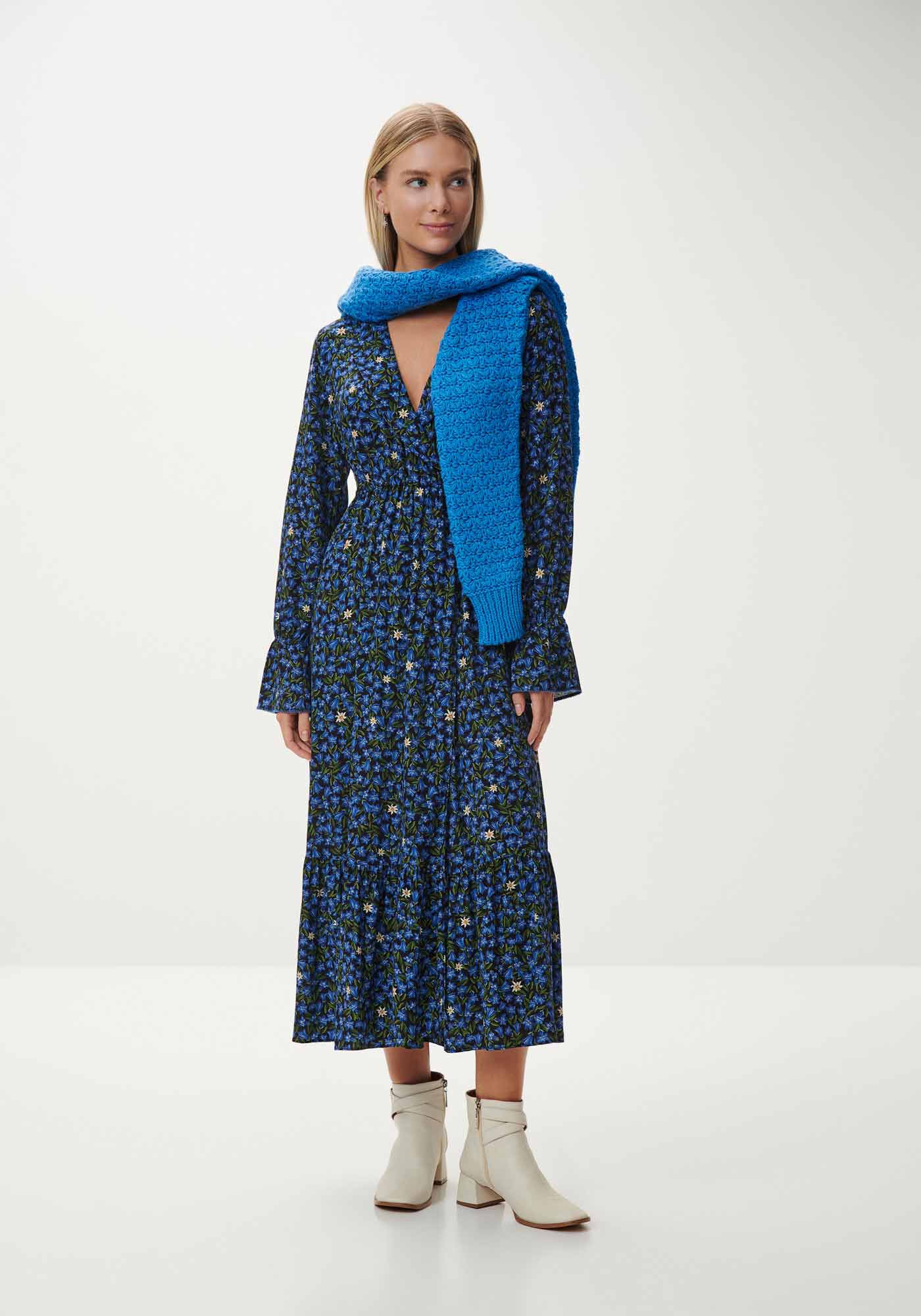 Vestido Midi Manga Longa Estampado Transpassado, , large.