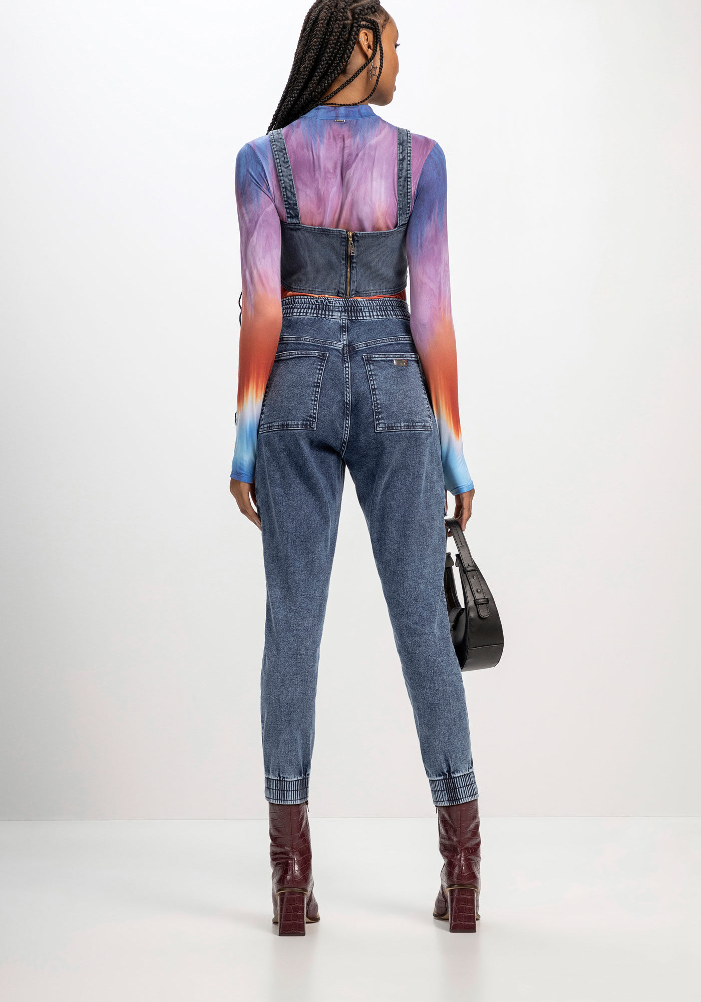 Cal&ccedil;a Jeans Jogging Super Alta com Recortes, JEANS, large.