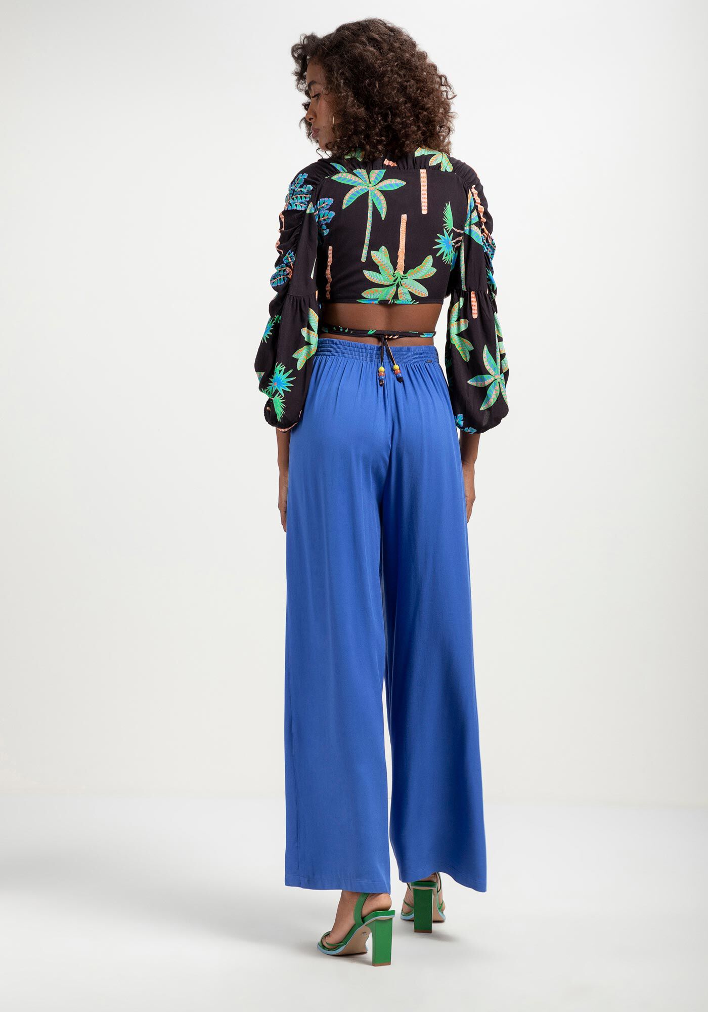 Blusa Cropped  Manga 3/4 Franzida e Amarra&ccedil;&atilde;o, , large.