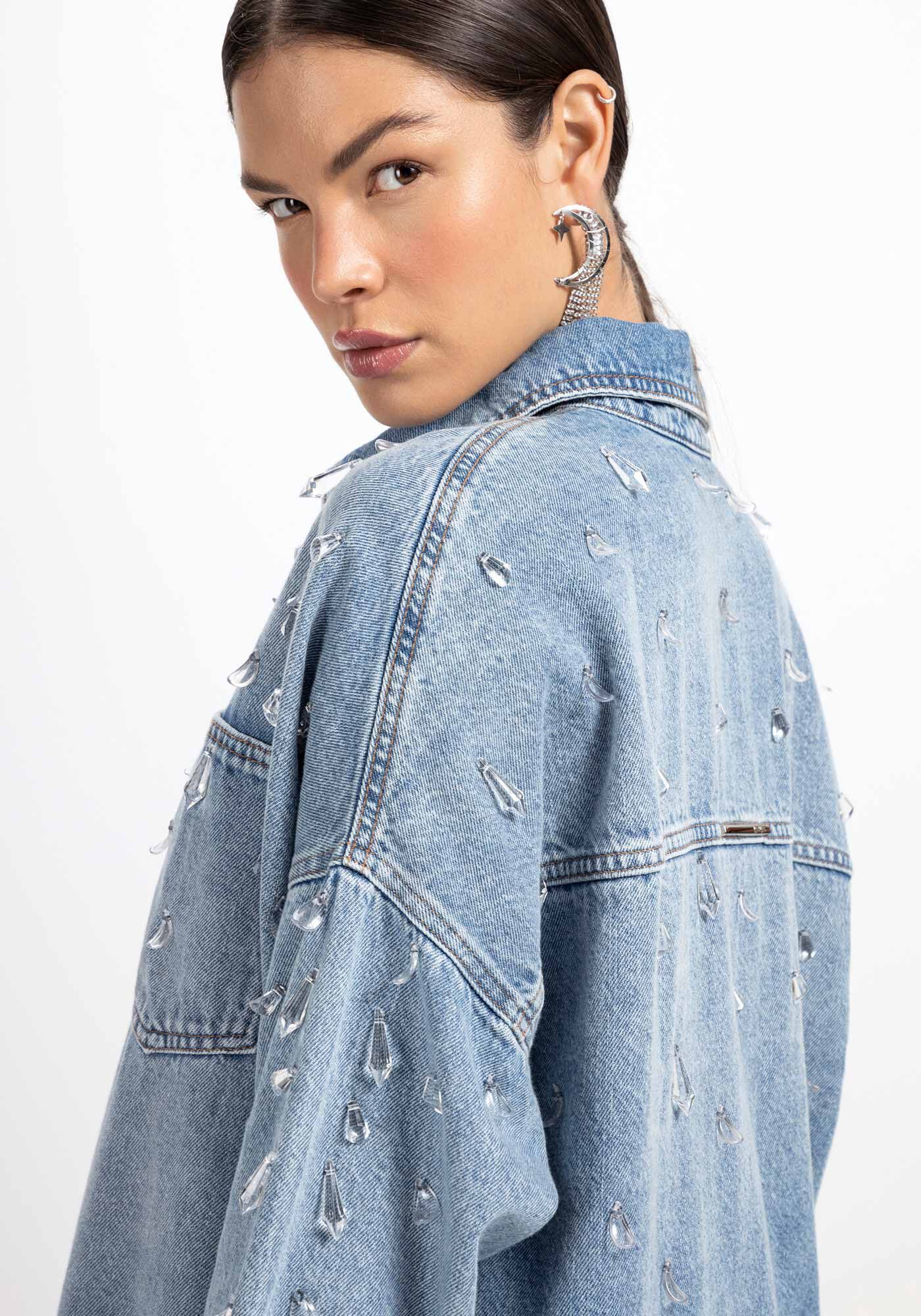 Camisa jeans oversized sales
