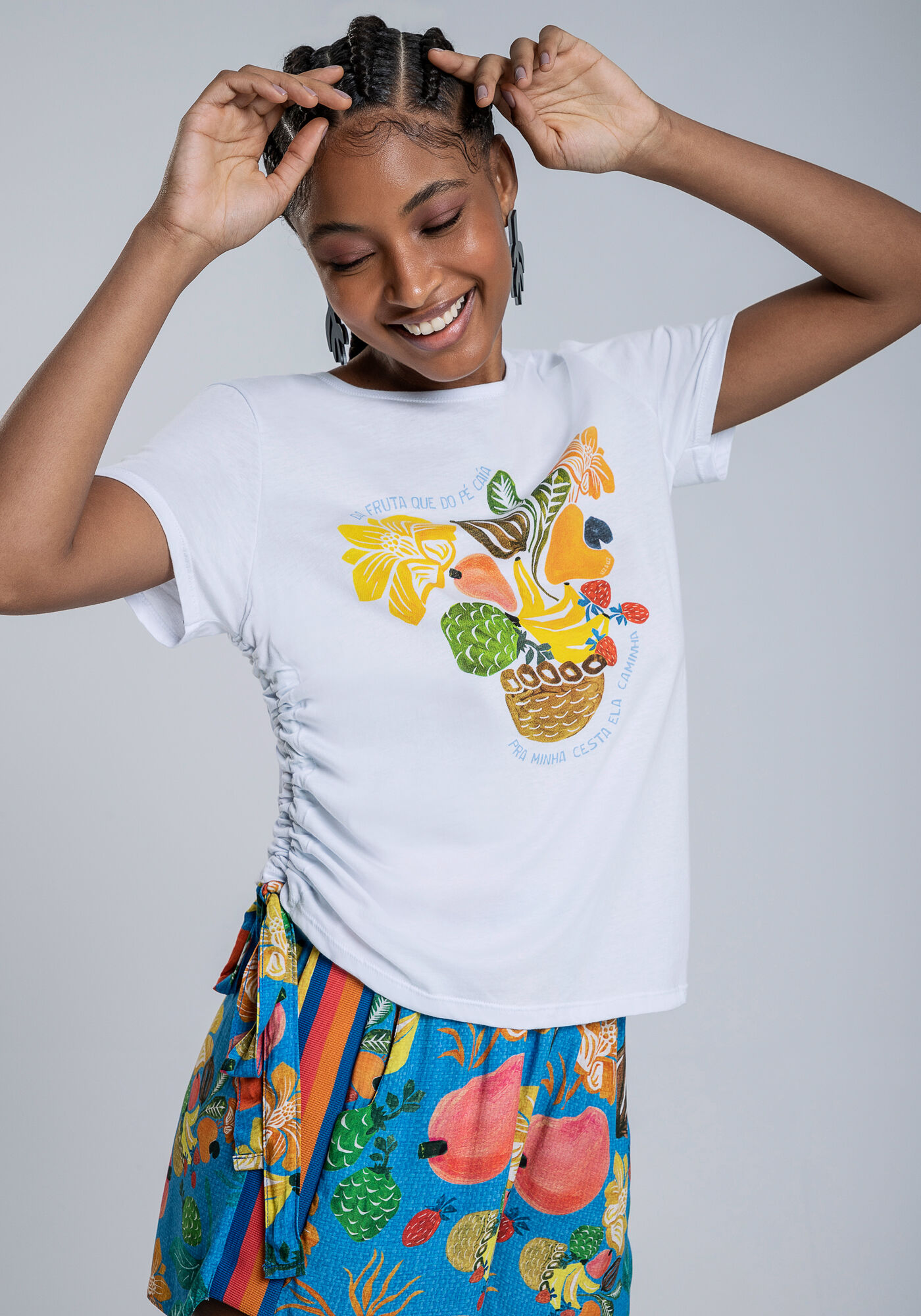 Blusa Manga Curta em Malha com Amarra&ccedil;&atilde;o, GRAVIOLA, large.