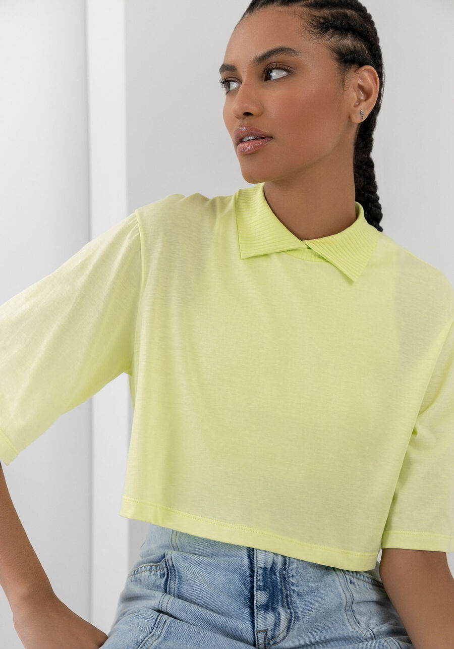 T-shirt Oversized com Regata Polo Canelada, AMARELO PINA COLADA. T-shirt Oversized com Regata Polo Canelada, AMARELO PINA COLADA, large.