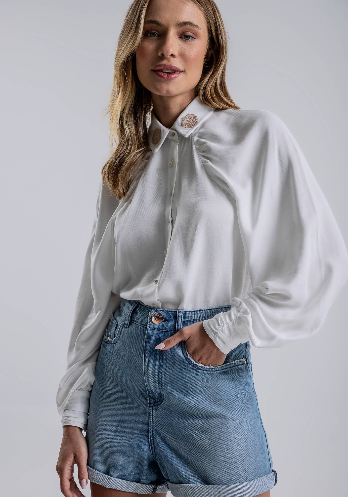 Shorts Jeans Mommy com Cintura Alta, JEANS, large.