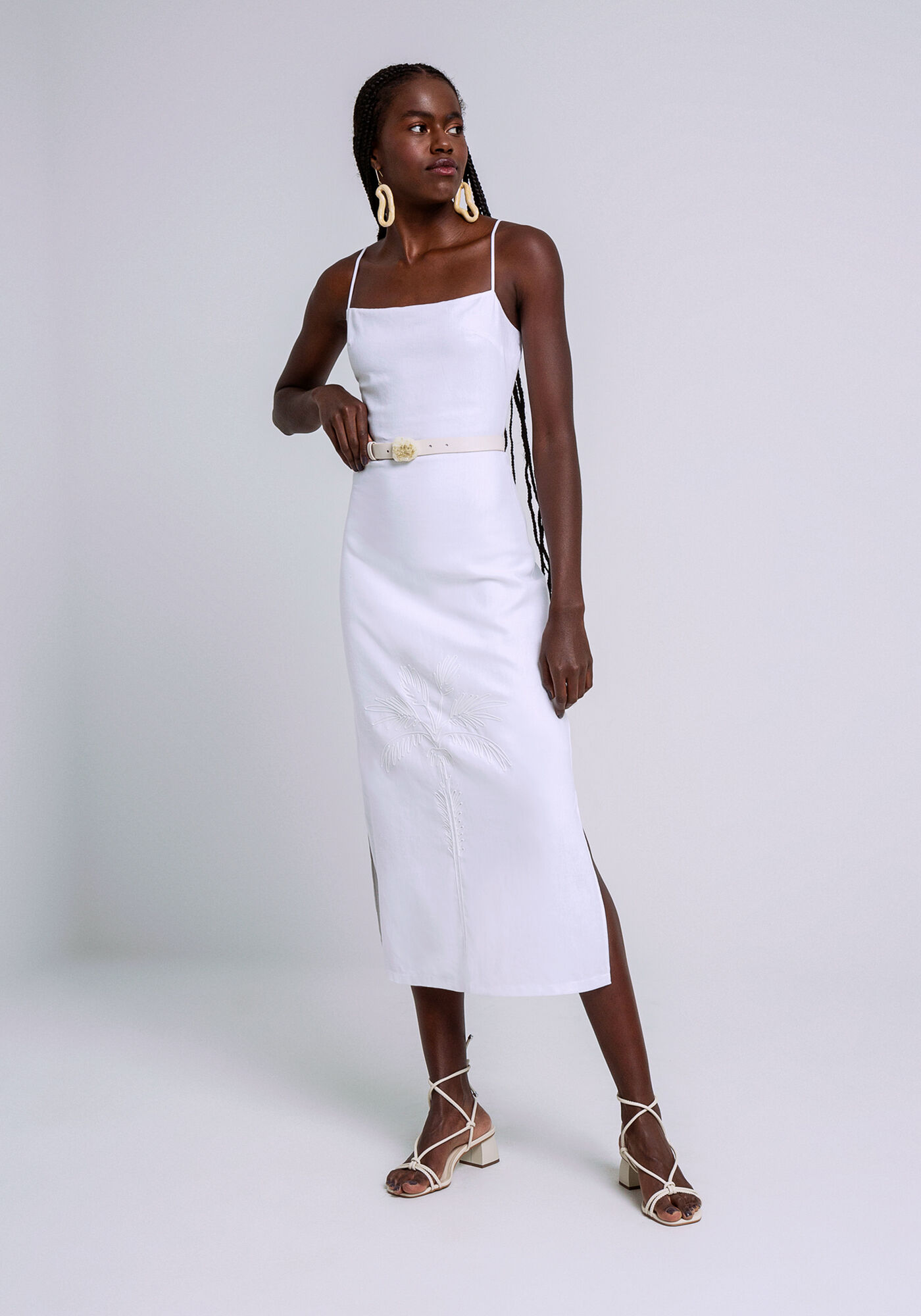 Vestido midi linho branco outlet