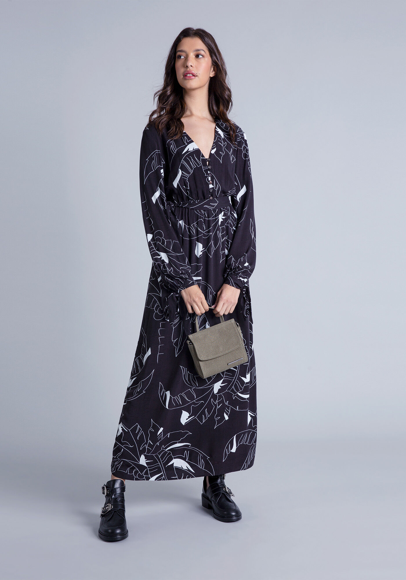 Vestido Longo com Cinto Estampa, , large.