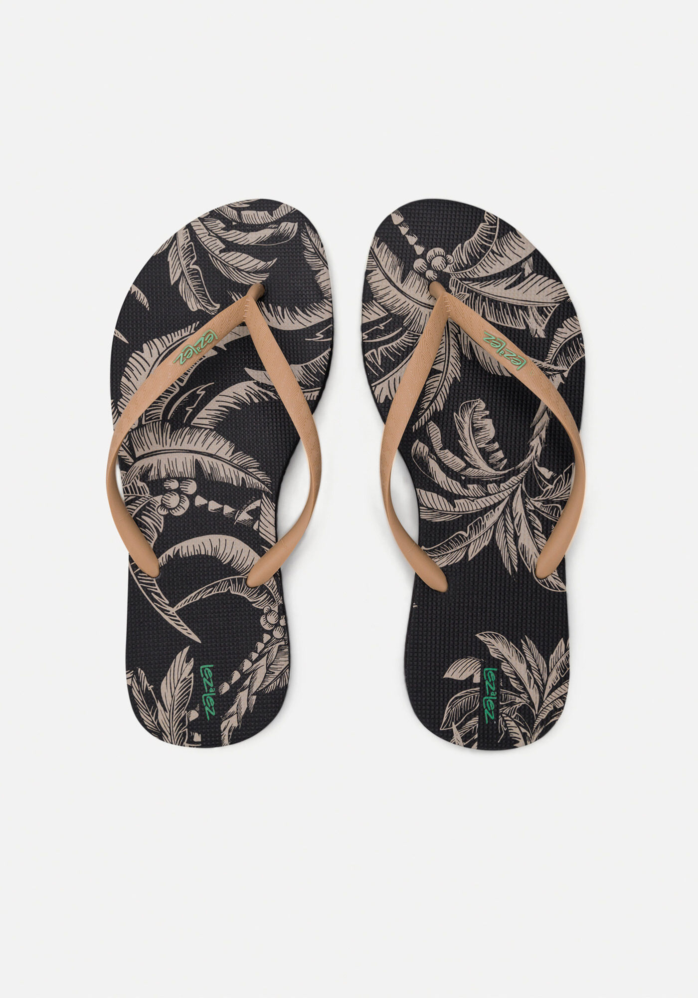 Chinelo Feminino Estampado Com Tiras Finas, COQUEIRO PRETO, large.