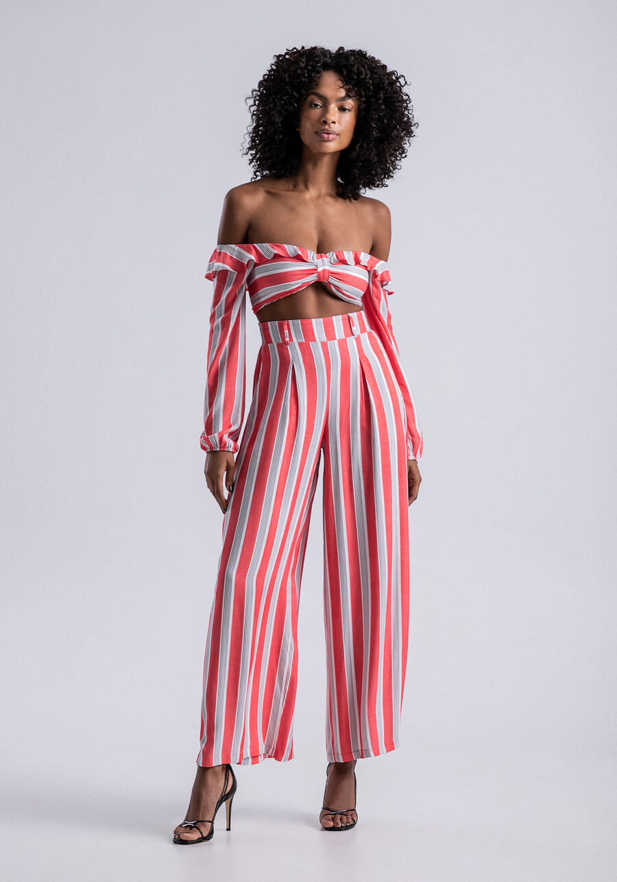 Calça Pantalona em Viscose com Pregas, URUCUM. Calça Pantalona em Viscose com Pregas, URUCUM, large.