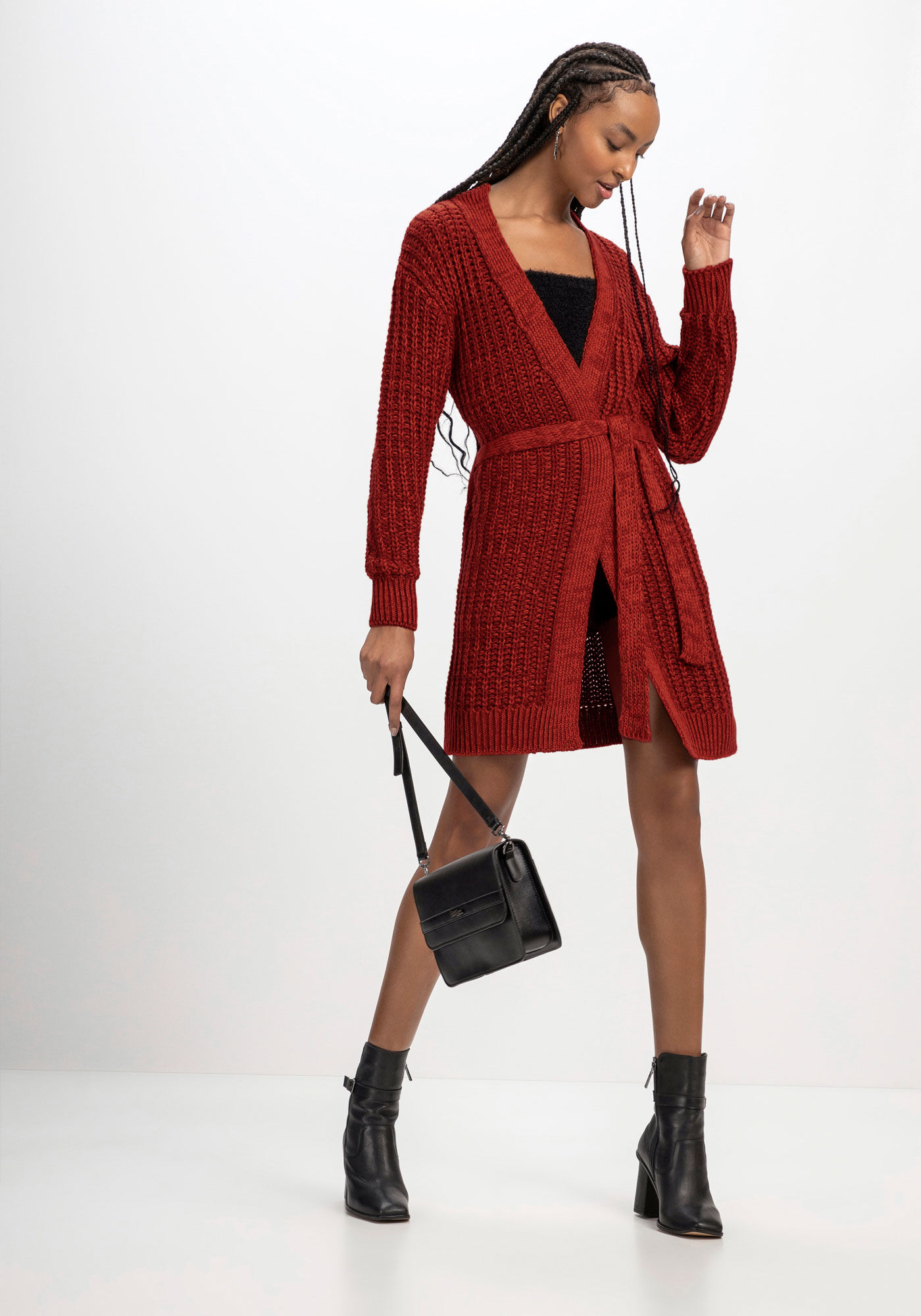 Cardigan Alongado em Tric&ocirc; com Cinto, , large.