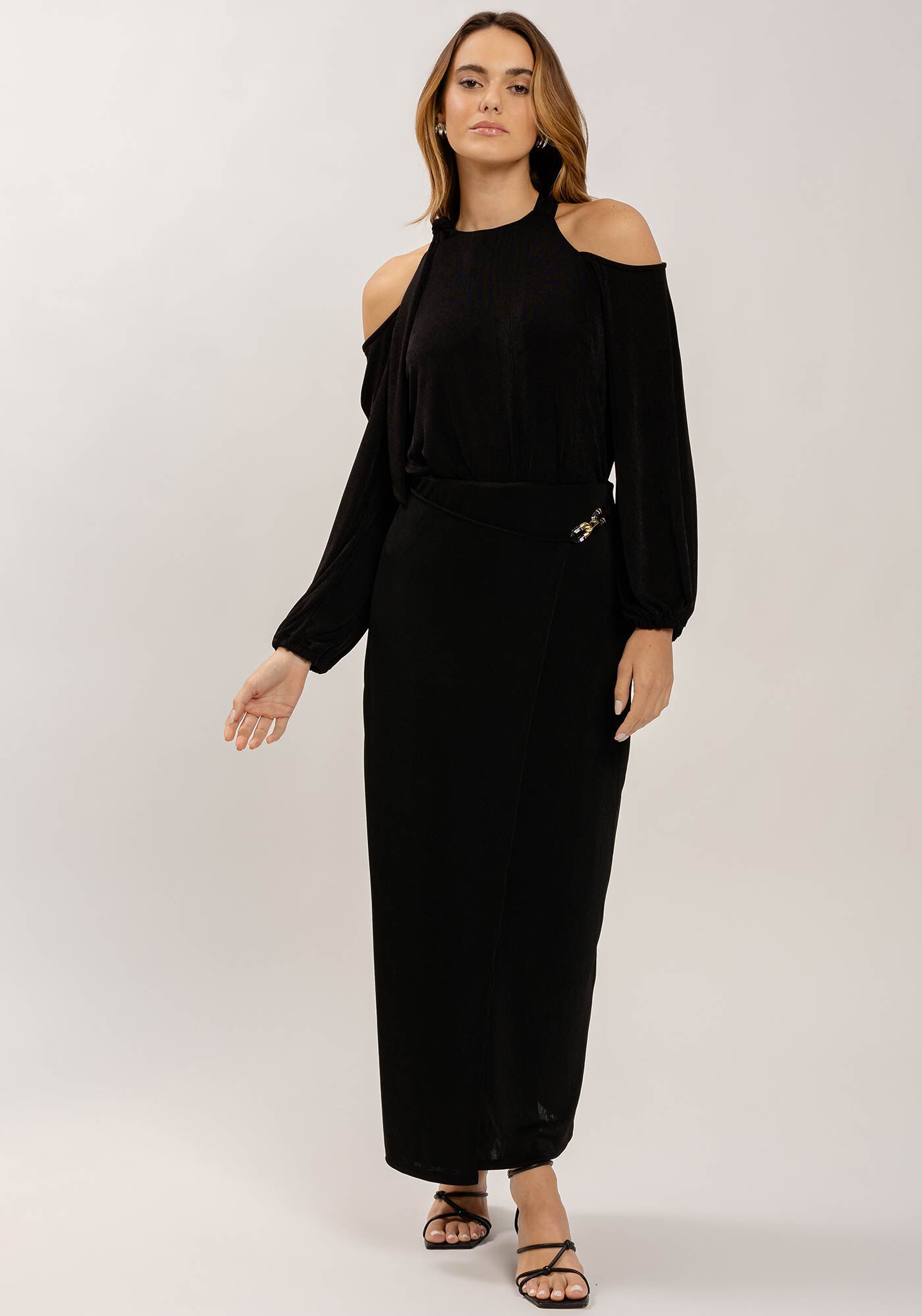 Saia Midi Ch&aacute; Transpassada com Detalhe, , large.