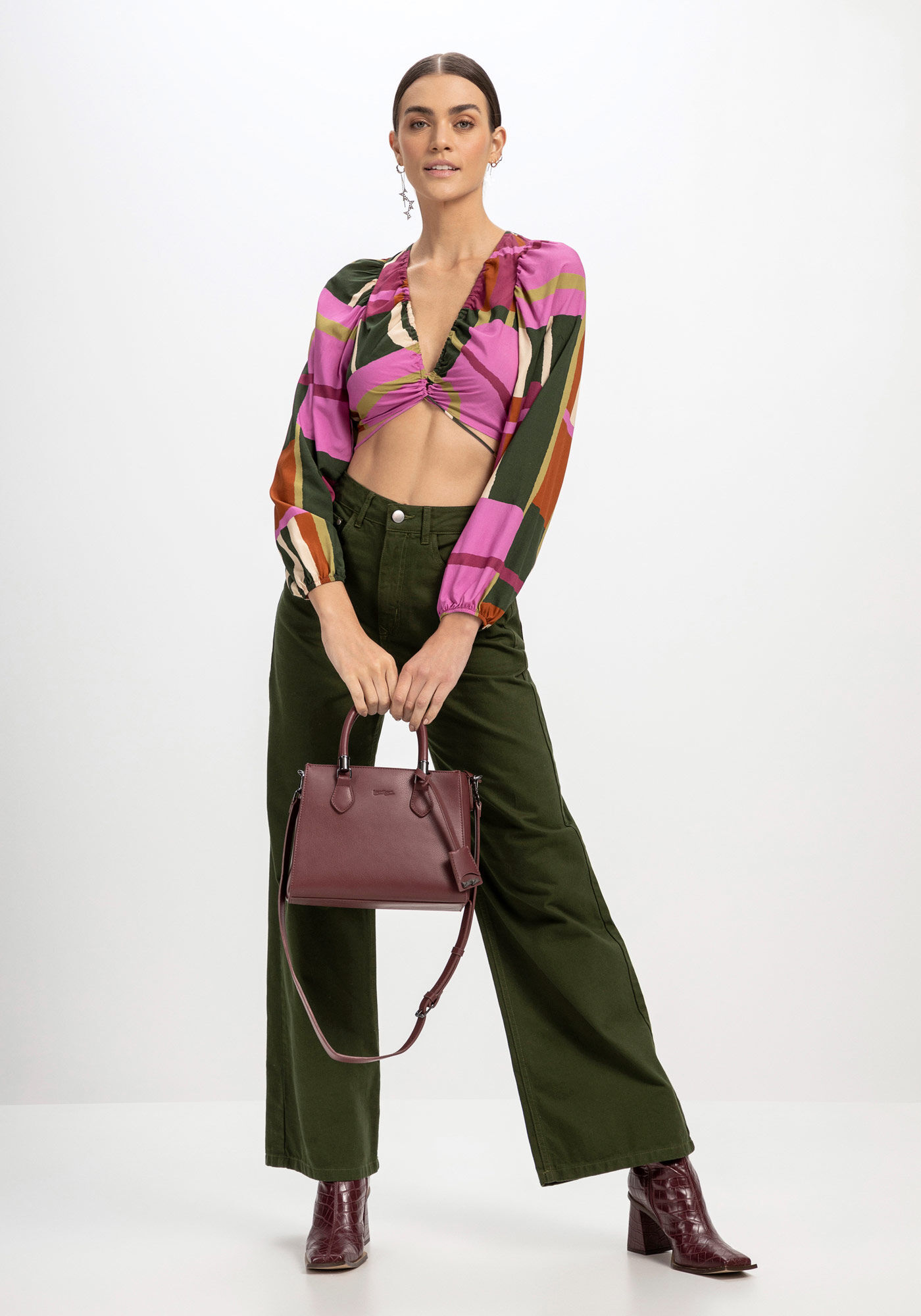 Blusa Manga Longa em Viscose com Amarra&ccedil;&atilde;o, , large.