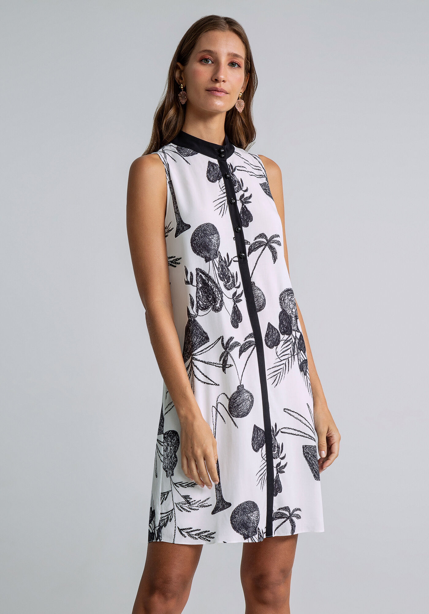 Vestido sem Mangas Solto Estampado, CONTRASTE, large.