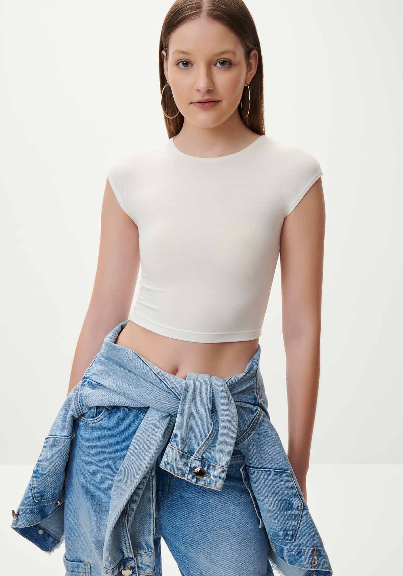 Blusa em Malha Modal Cropped Basic, , large.