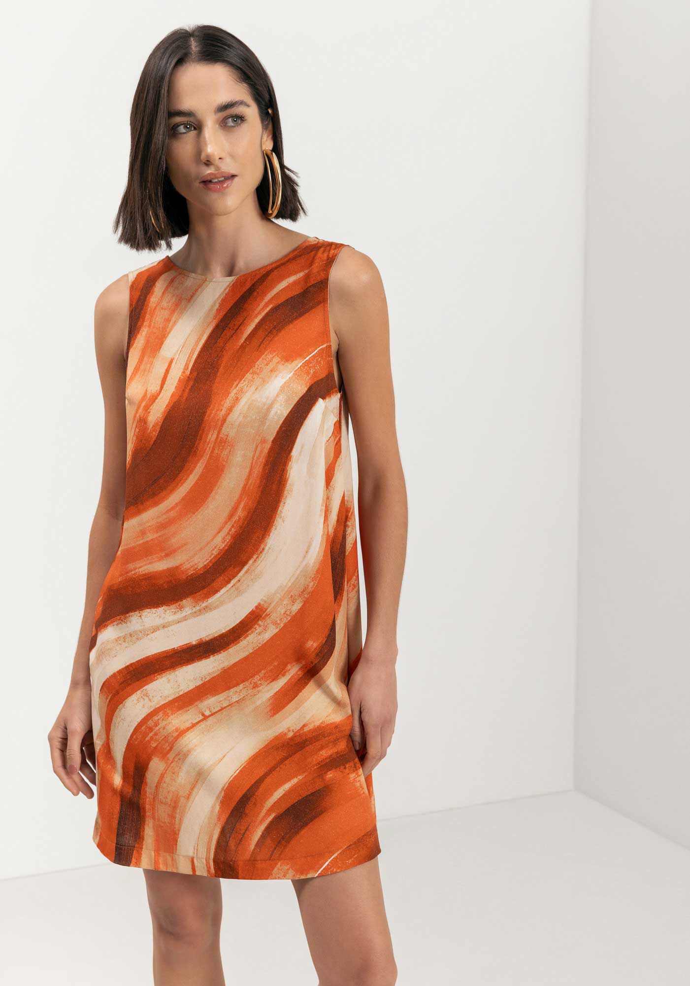 Vestido Curto Estampado Sem Mangas Em Viscose, , large.