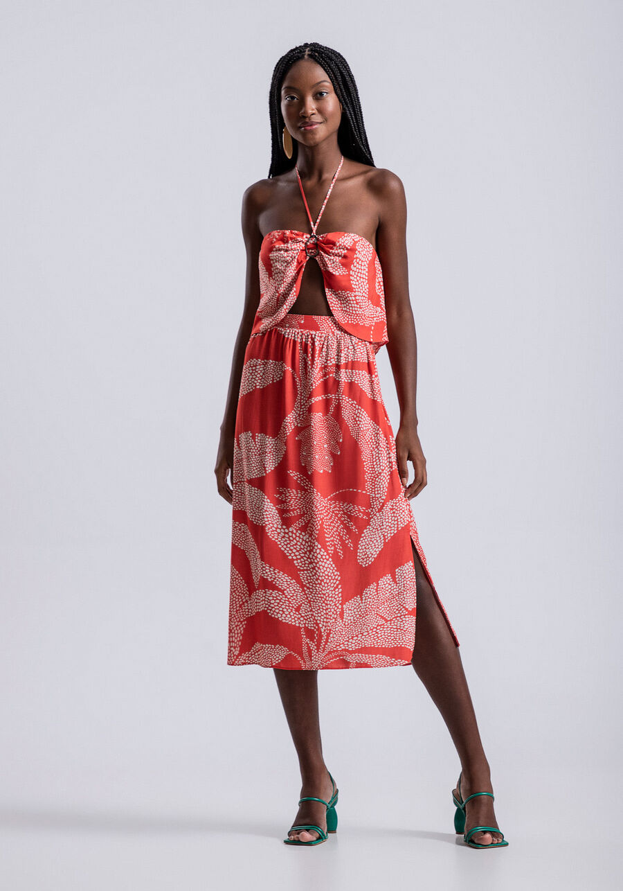 Saia Midi Estampada em Viscose com Fenda, . Saia Midi Estampada em Viscose com Fenda, , large.