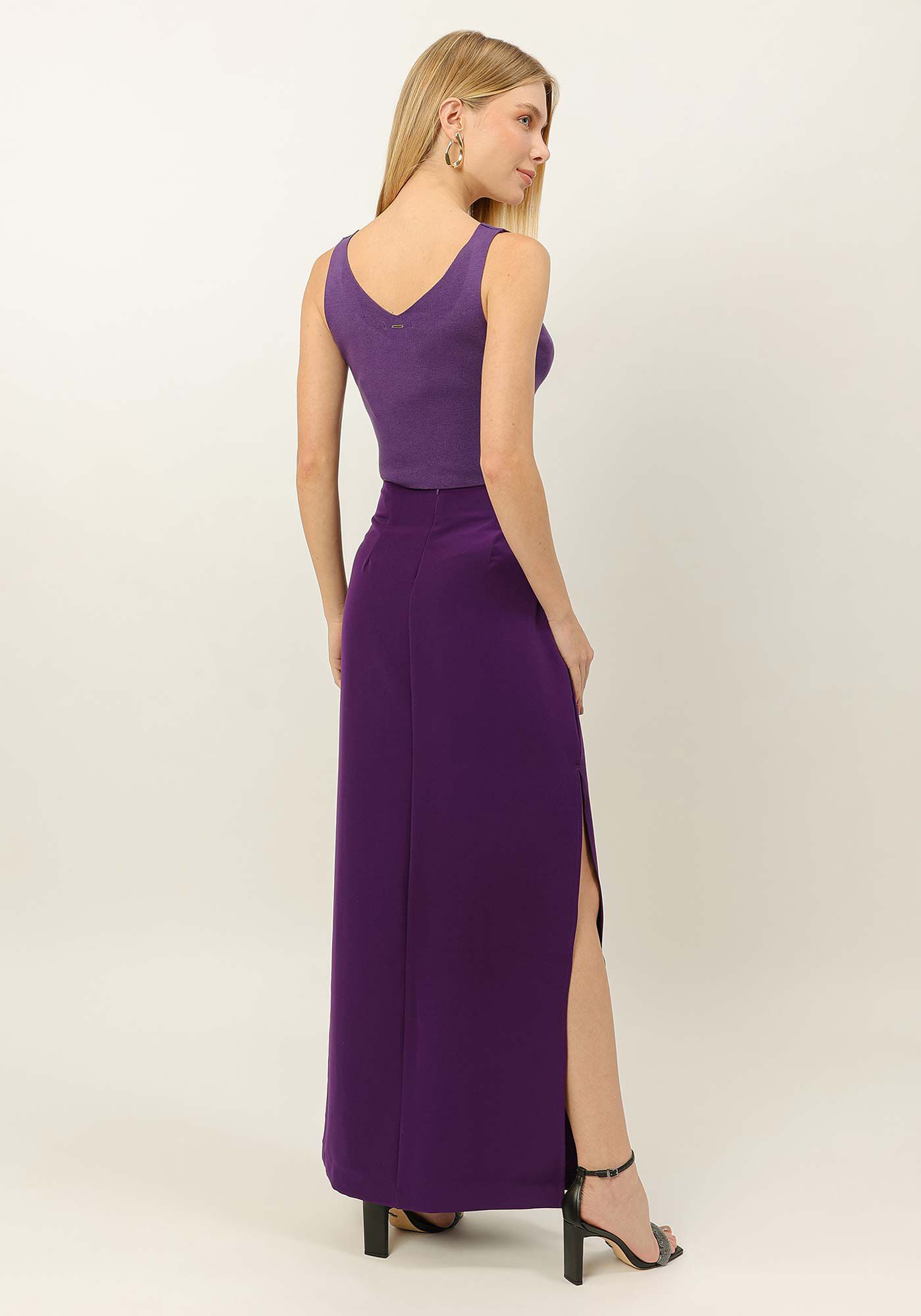 Saia Longa Reta com Fenda Lateral, , large.