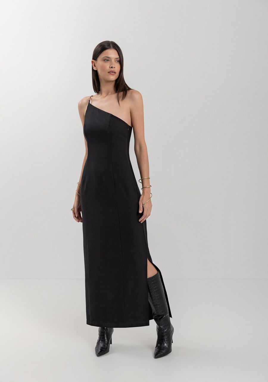 Vestido Longo Alça Única Com Detalhe Metalizado, . Vestido Longo Alça Única Com Detalhe Metalizado, , large.
