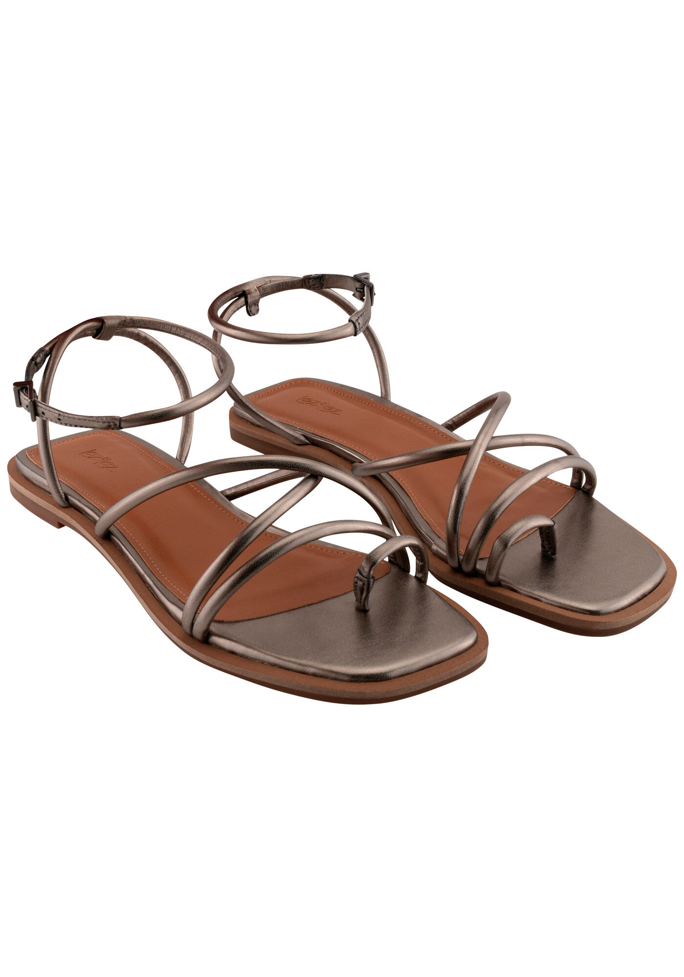 Sand&aacute;lia Rasteira Metalizada com Tiras, , large.