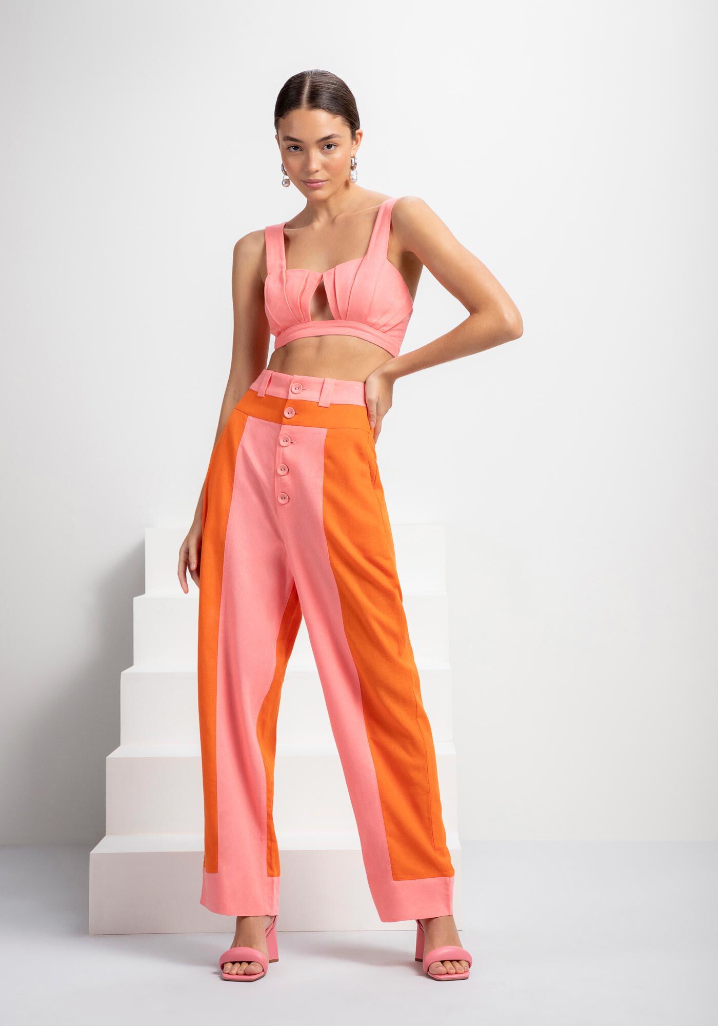 Blusa Cropped em Linho com Pregas, , large.