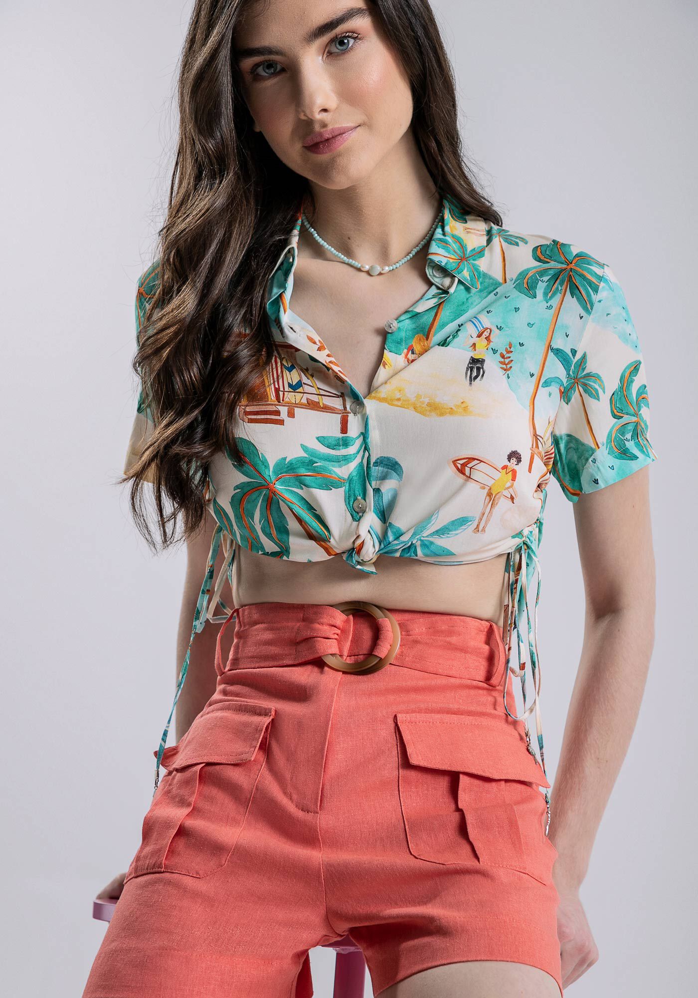 Shorts Cintura Alta Linho com Bolso Utilit&aacute;rio, VERMELHO DULCAMARA, large.