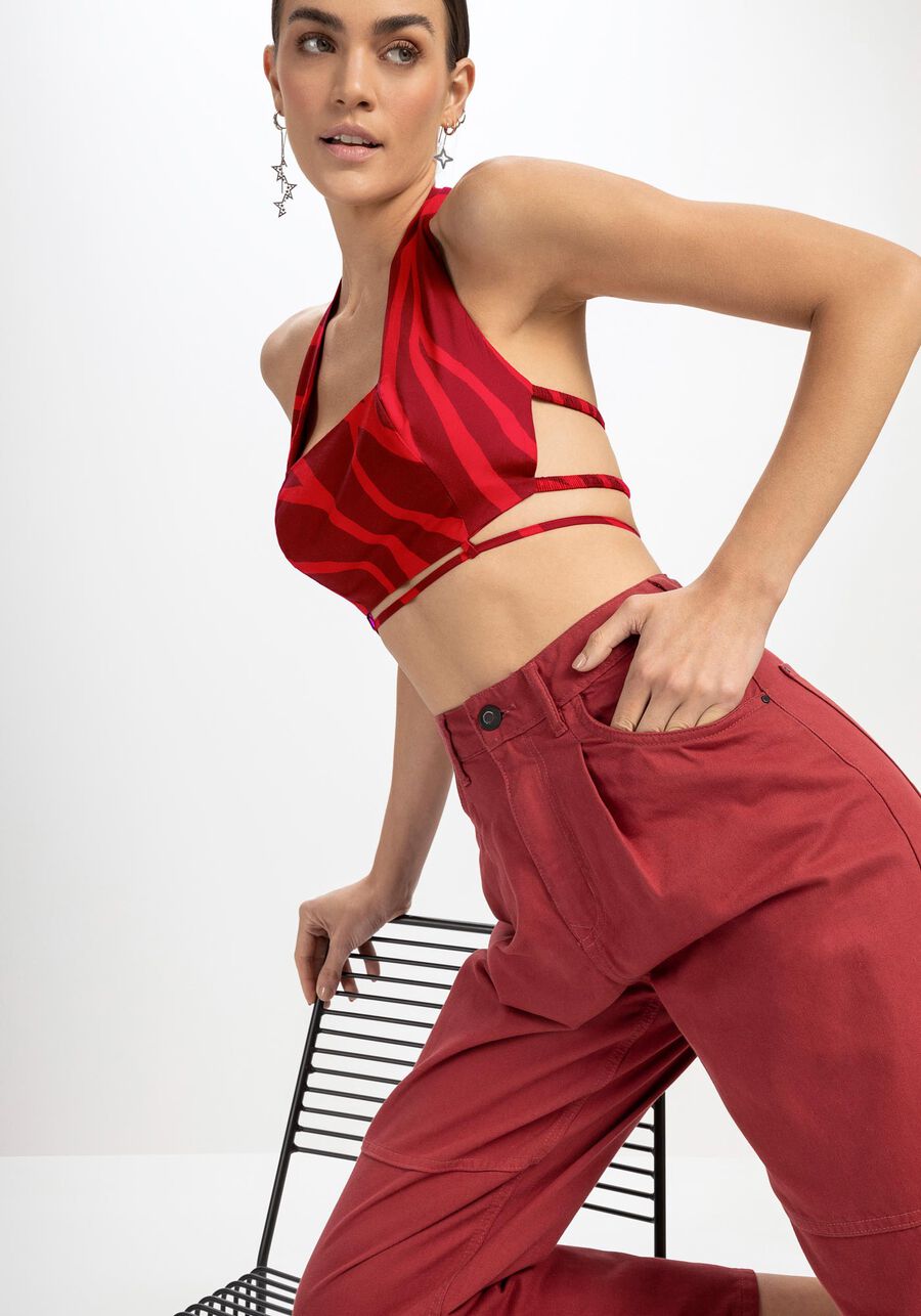 Blusa Frente Única em Tricoline com Amarração, MAGMA. Blusa Frente Única em Tricoline com Amarração, MAGMA, large.