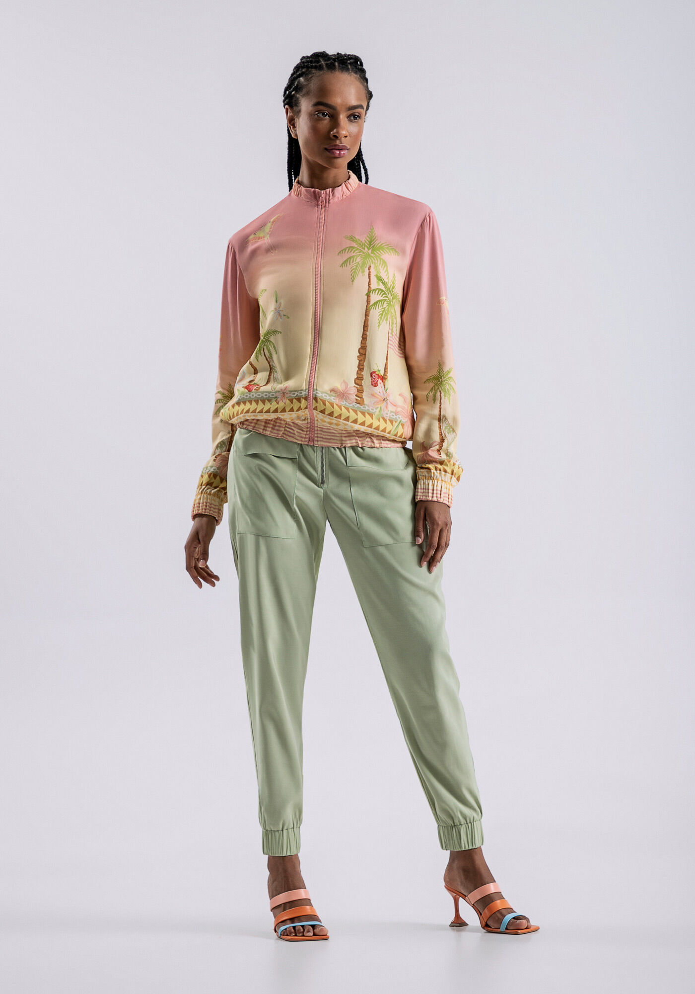 Jaqueta Bomber em Viscose Estampada, , large.