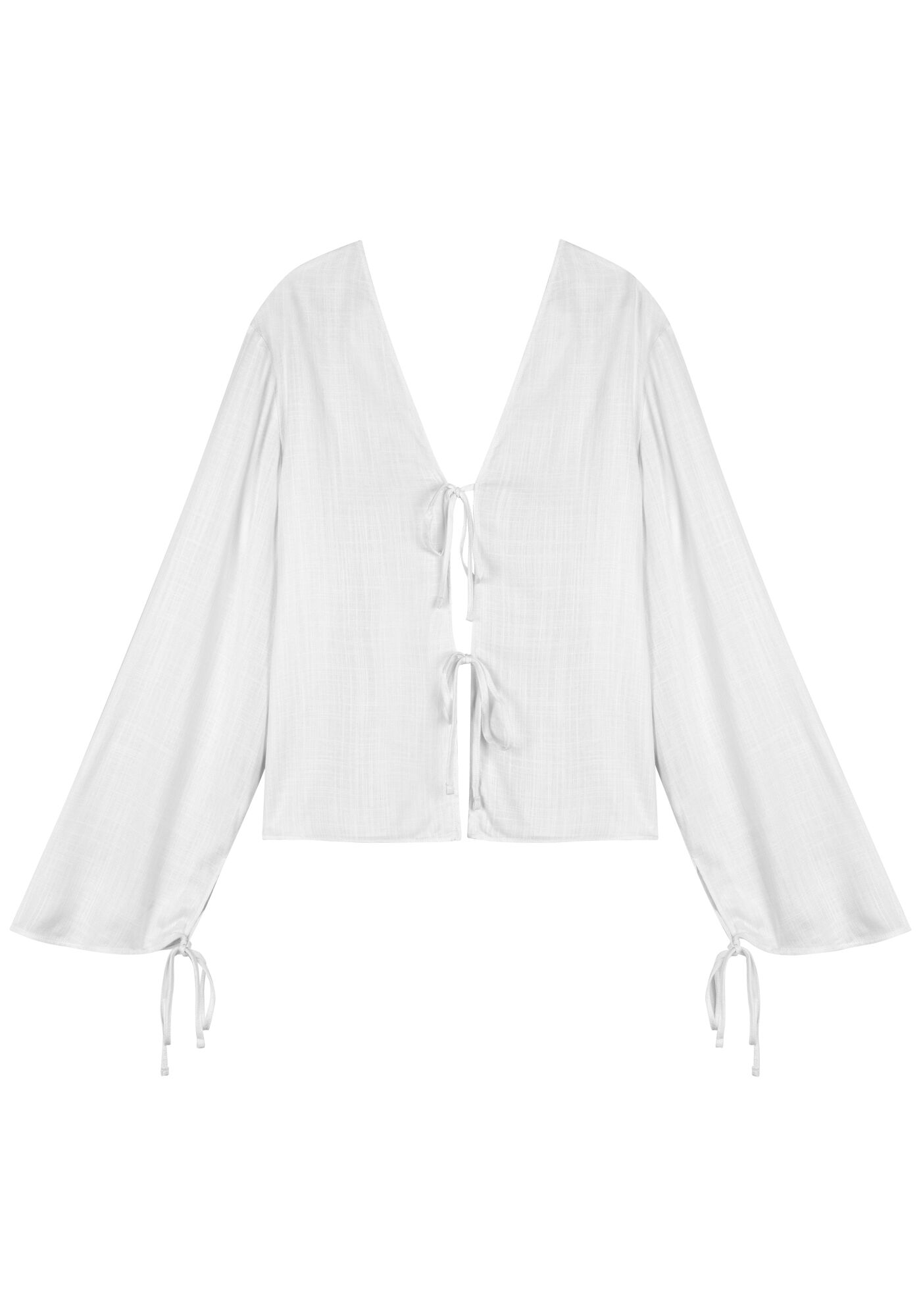 Blusa De Mangas Longas Em Viscose Com Amarra&ccedil;&otilde;es Frontais, , large.