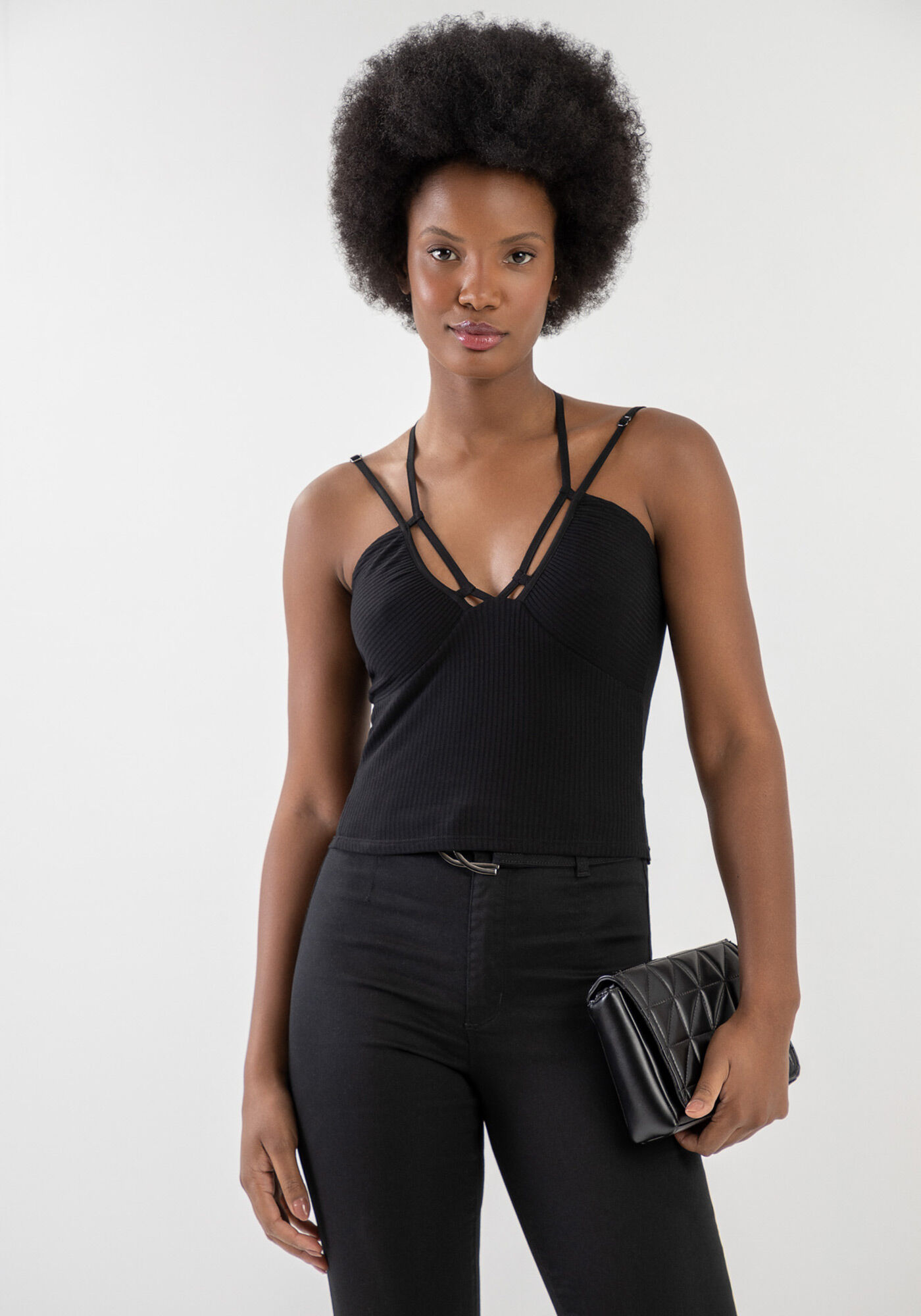 Blusa Canelada com Detalhe Al&ccedil;as, PRETO REATIVO, large.