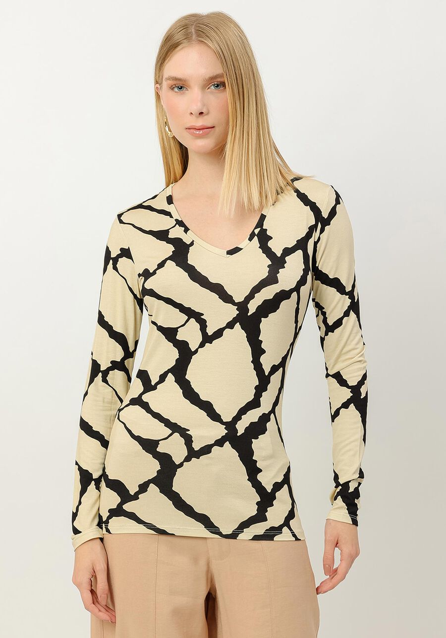 Blusa Manga Longa em Malha Viscose com Decote V, . Blusa Manga Longa em Malha Viscose com Decote V, , large.