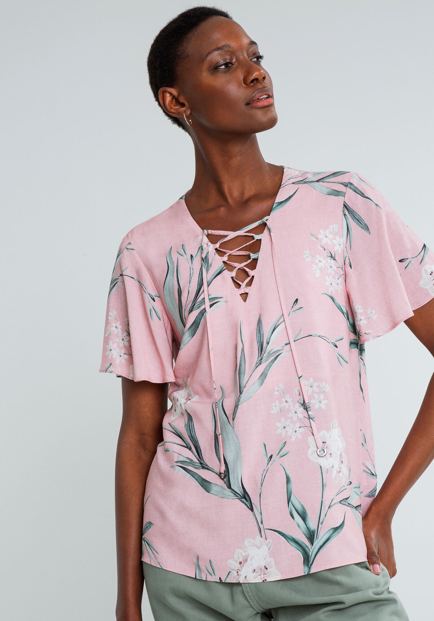 Blusa Amarra&ccedil;&atilde;o Decote Estampada, LIRIOS, large.