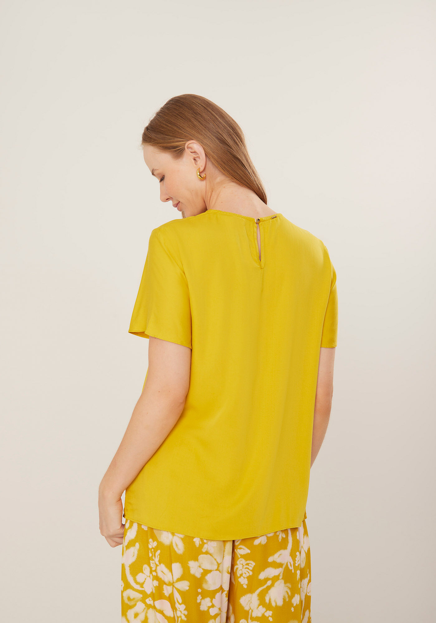 Blusa De Mangas Curtas Estampada Com Gola Redonda, , large.