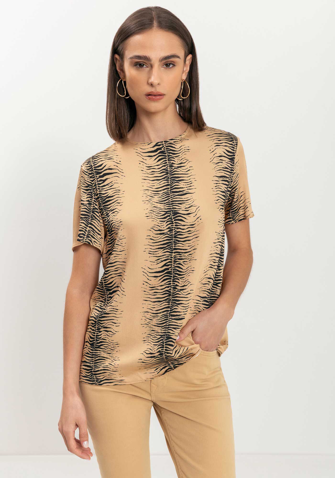 Blusa Estampada De Manga Curta Em Viscose Respons&aacute;vel, , large.