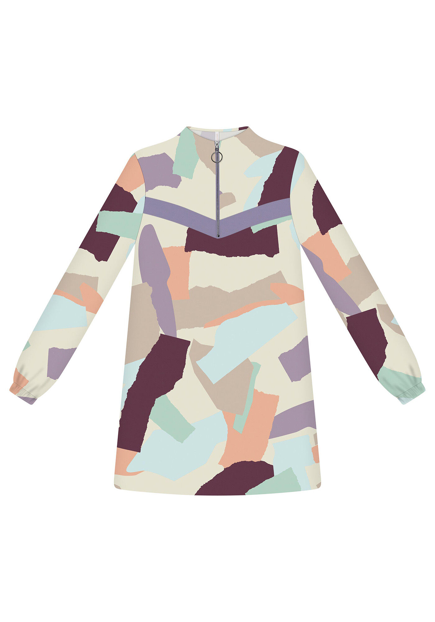 Vestido Gola Alta Z&iacute;per Estampa, , large.