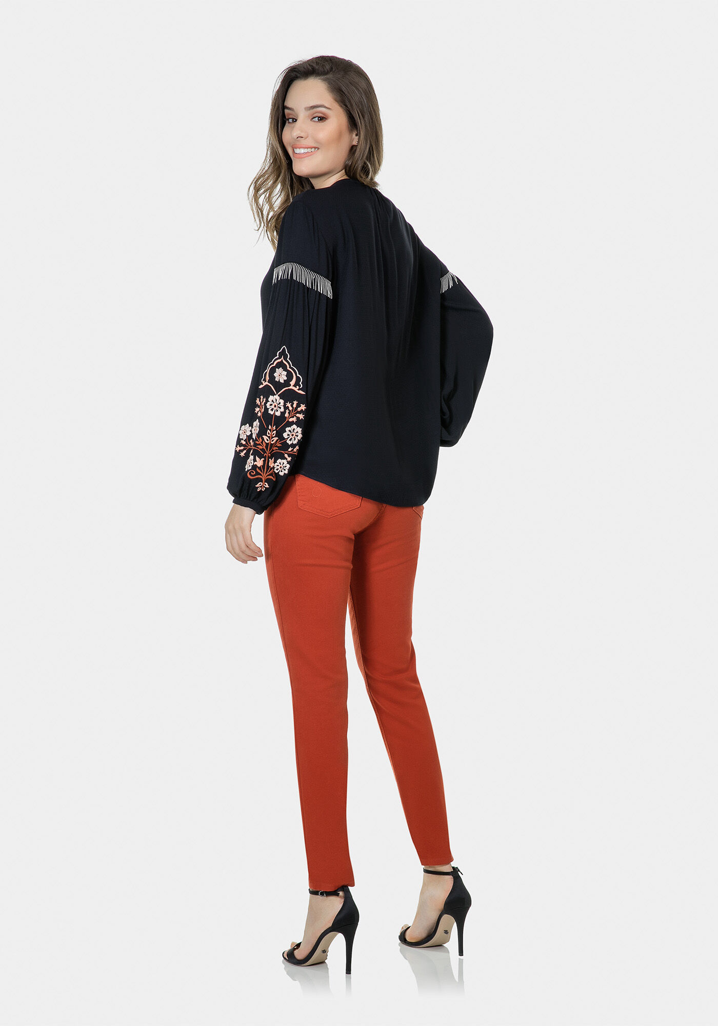 Blusa Manga Longa Bordado Tecido, , large.