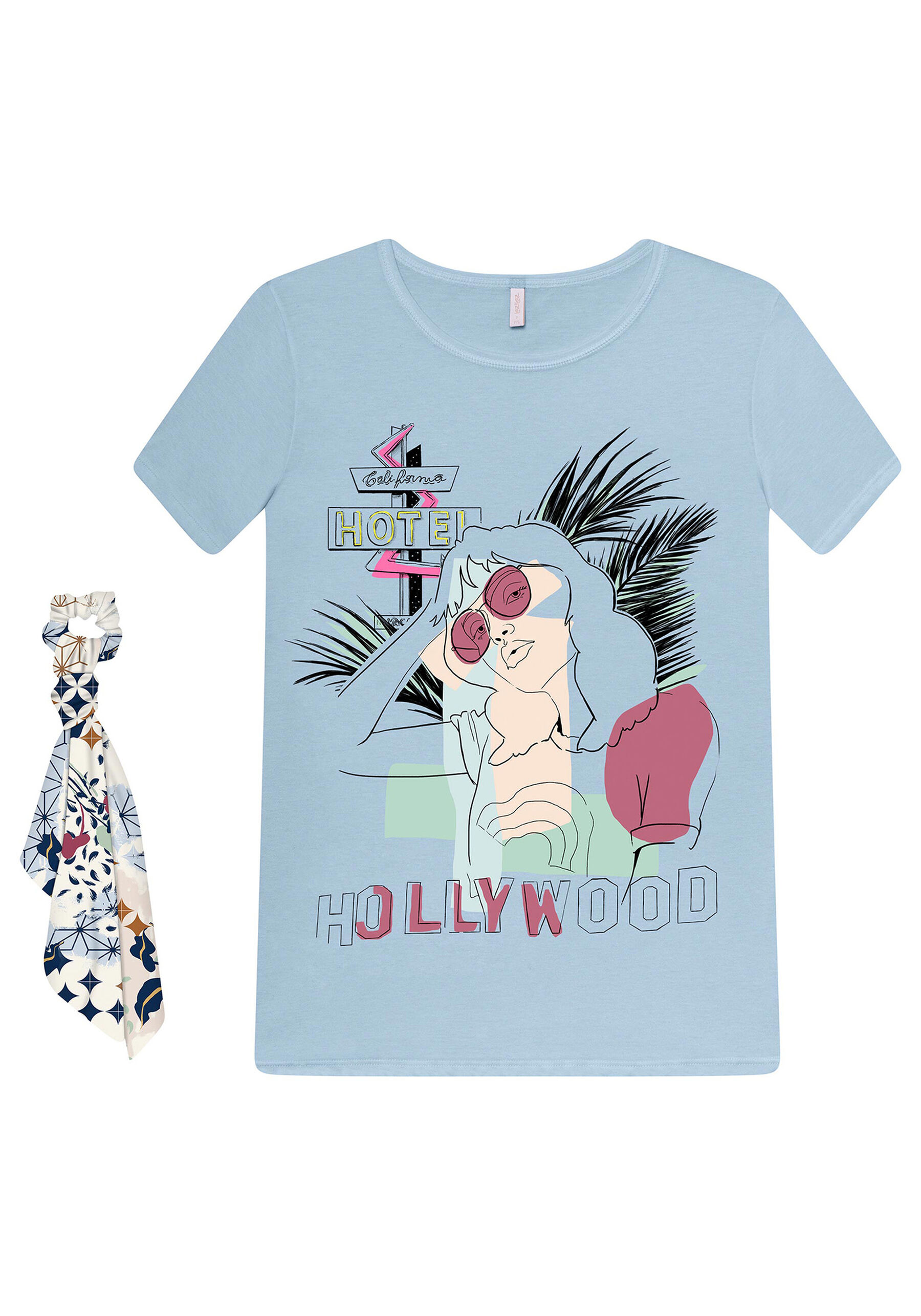 Blusa com Faixa Cabelo Azul Momento, . Blusa com Faixa Cabelo Azul Momento, , large.