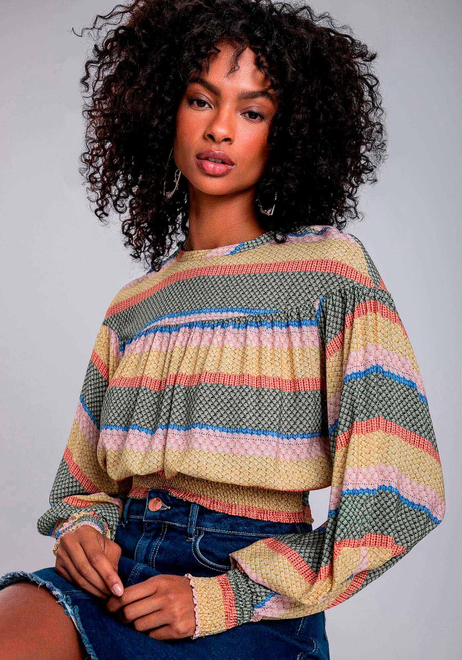 Blusa Manga Bufante em Viscose com Lastex, ACONCHEGO. Blusa Manga Bufante em Viscose com Lastex, ACONCHEGO, large.