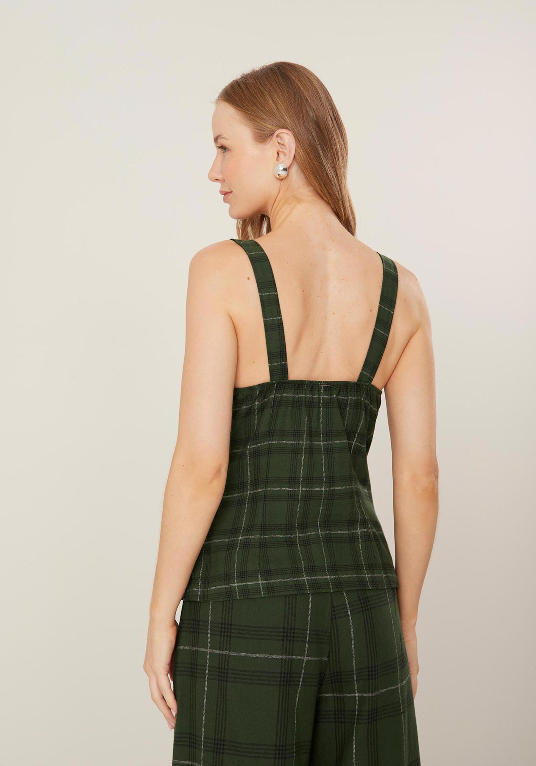 Blusa De Alças Xadrez Em Algodão Com Botões Frontais, . Blusa De Alças Xadrez Em Algodão Com Botões Frontais, , large.