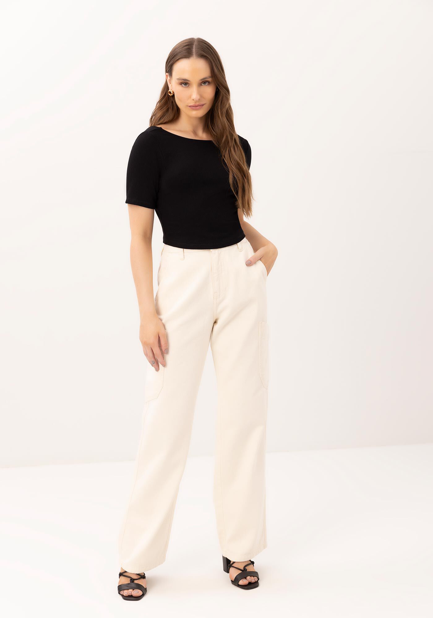 Blusa Presente&aacute;vel Manga Curta Canelada Costas Cavadas, , large.