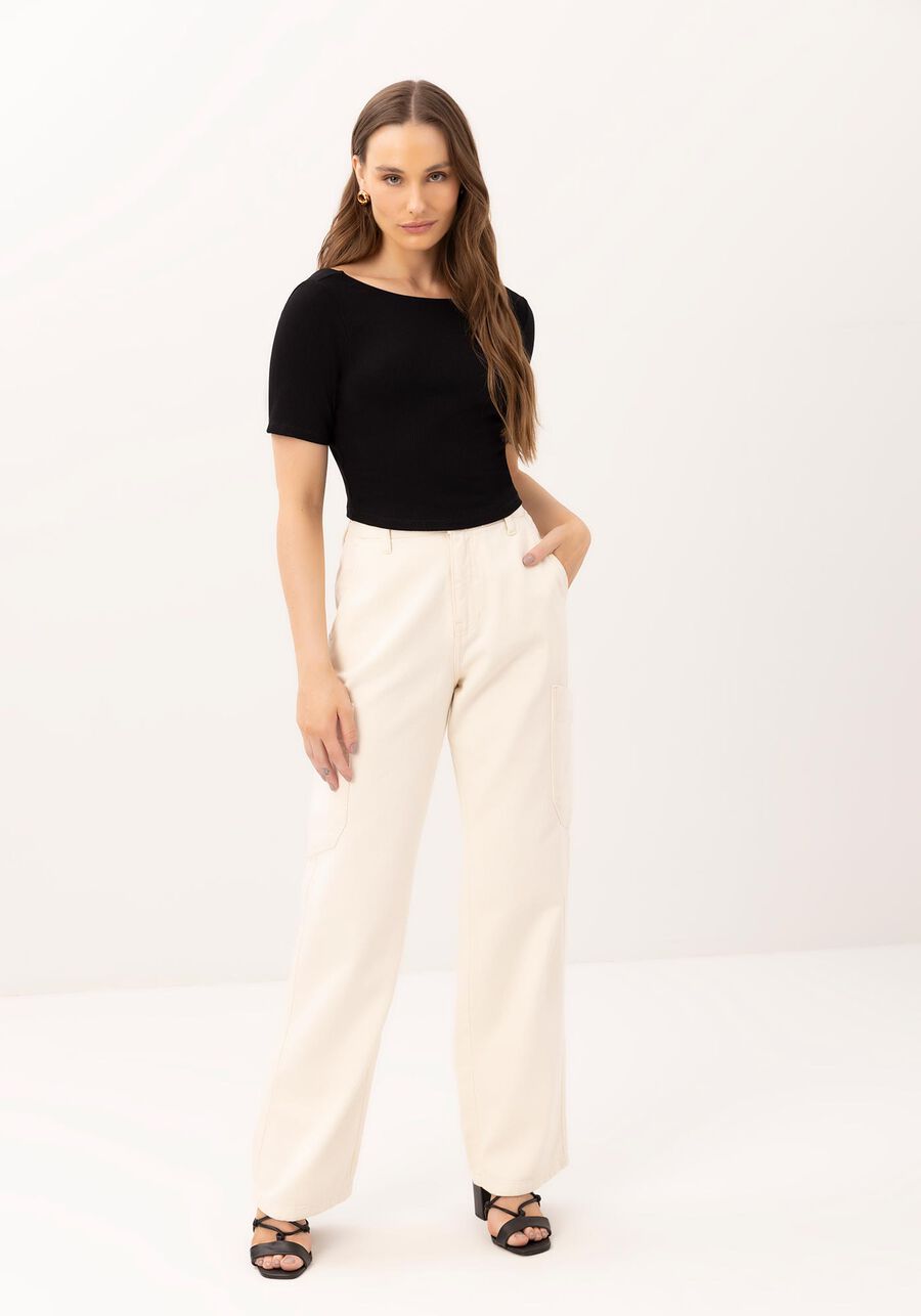 Blusa Presenteável Manga Curta Canelada Costas Cavadas, . Blusa Presenteável Manga Curta Canelada Costas Cavadas, , large.