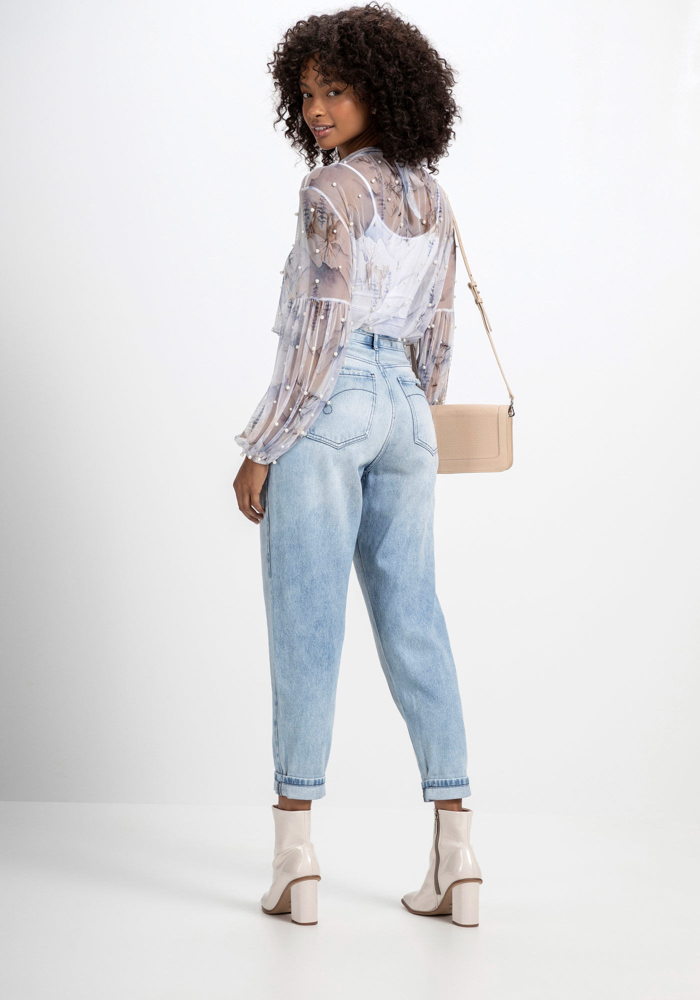 Blusa em Tule Estampado com P&eacute;rolas, FOX, large.