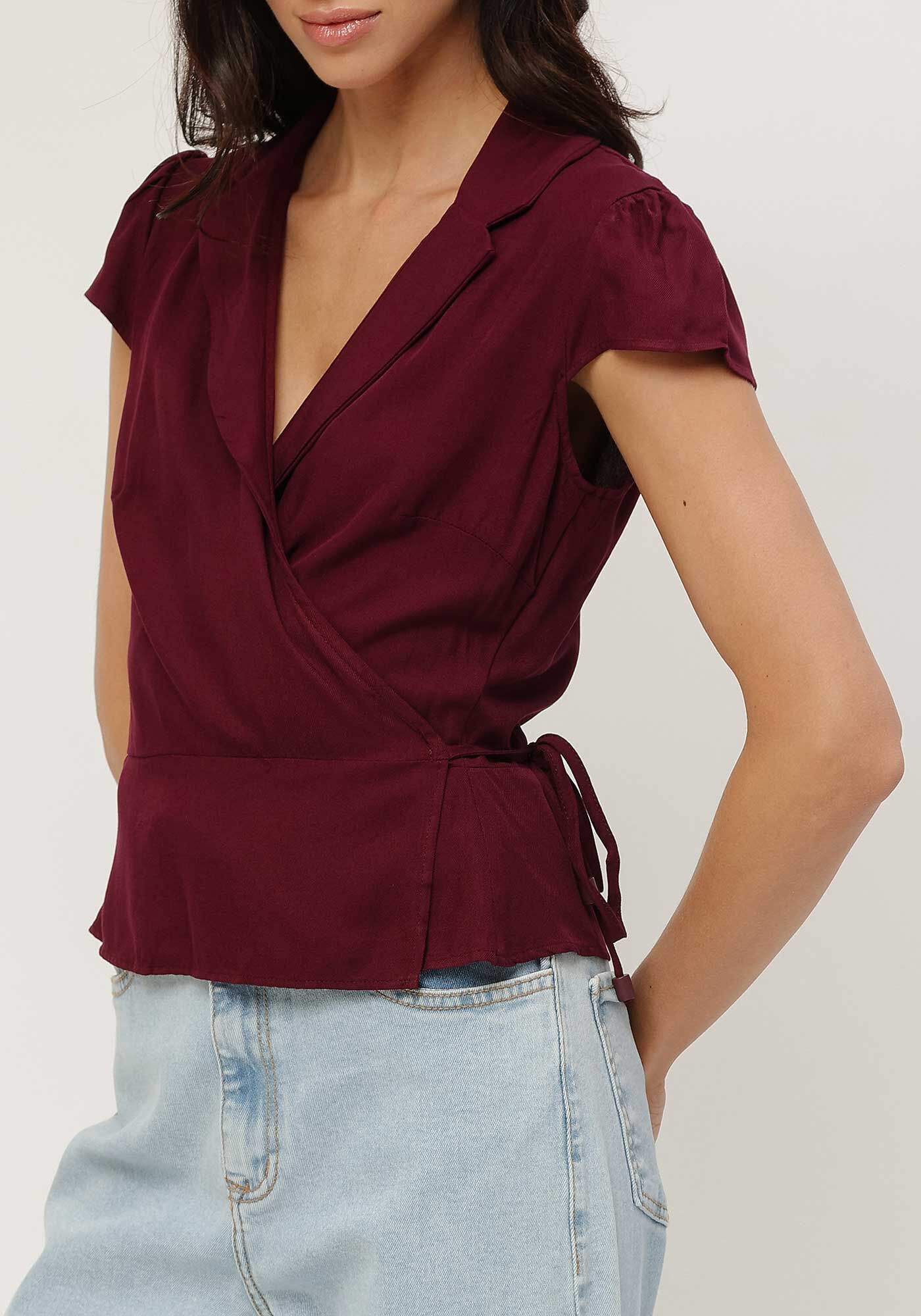Blusa Transpassada em Viscose com Gola, , large.