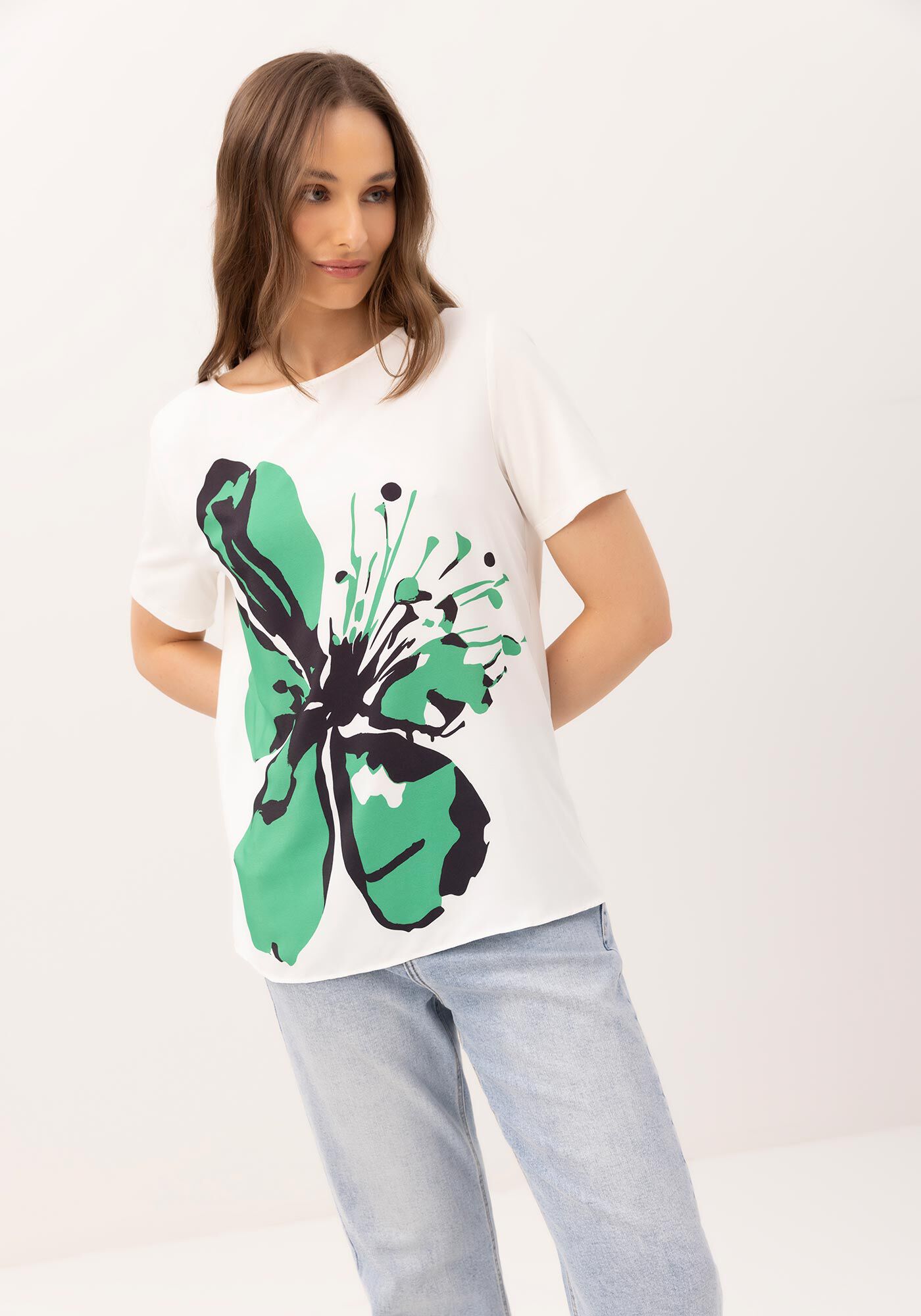 Blusa em Malha e Tecido Estampado, , large.