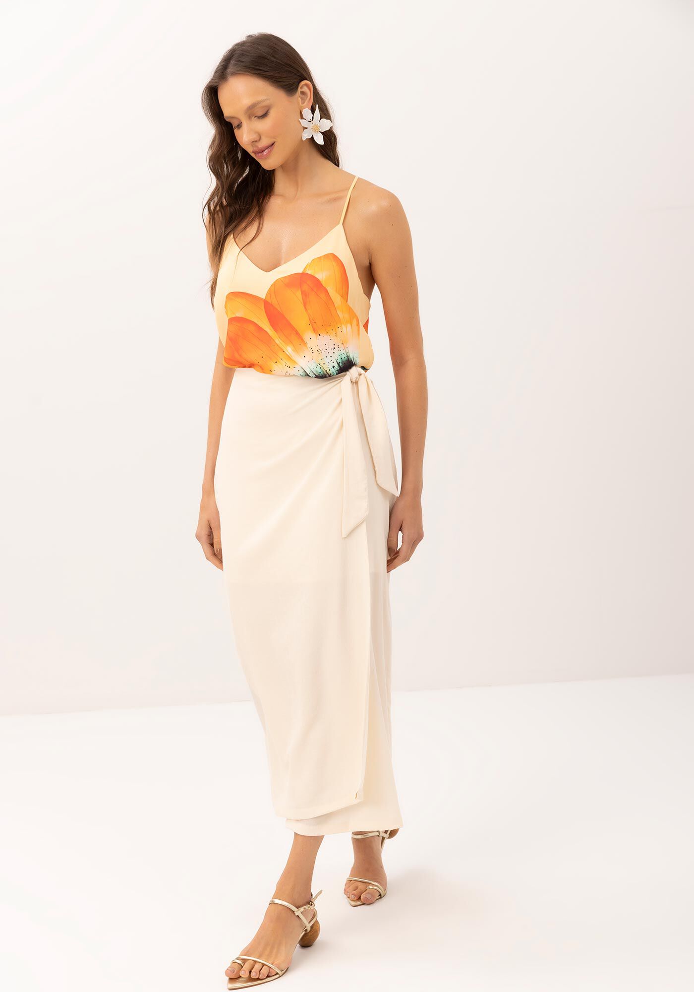 Saia Midi Transpassada em Viscose Texturizada, , large.