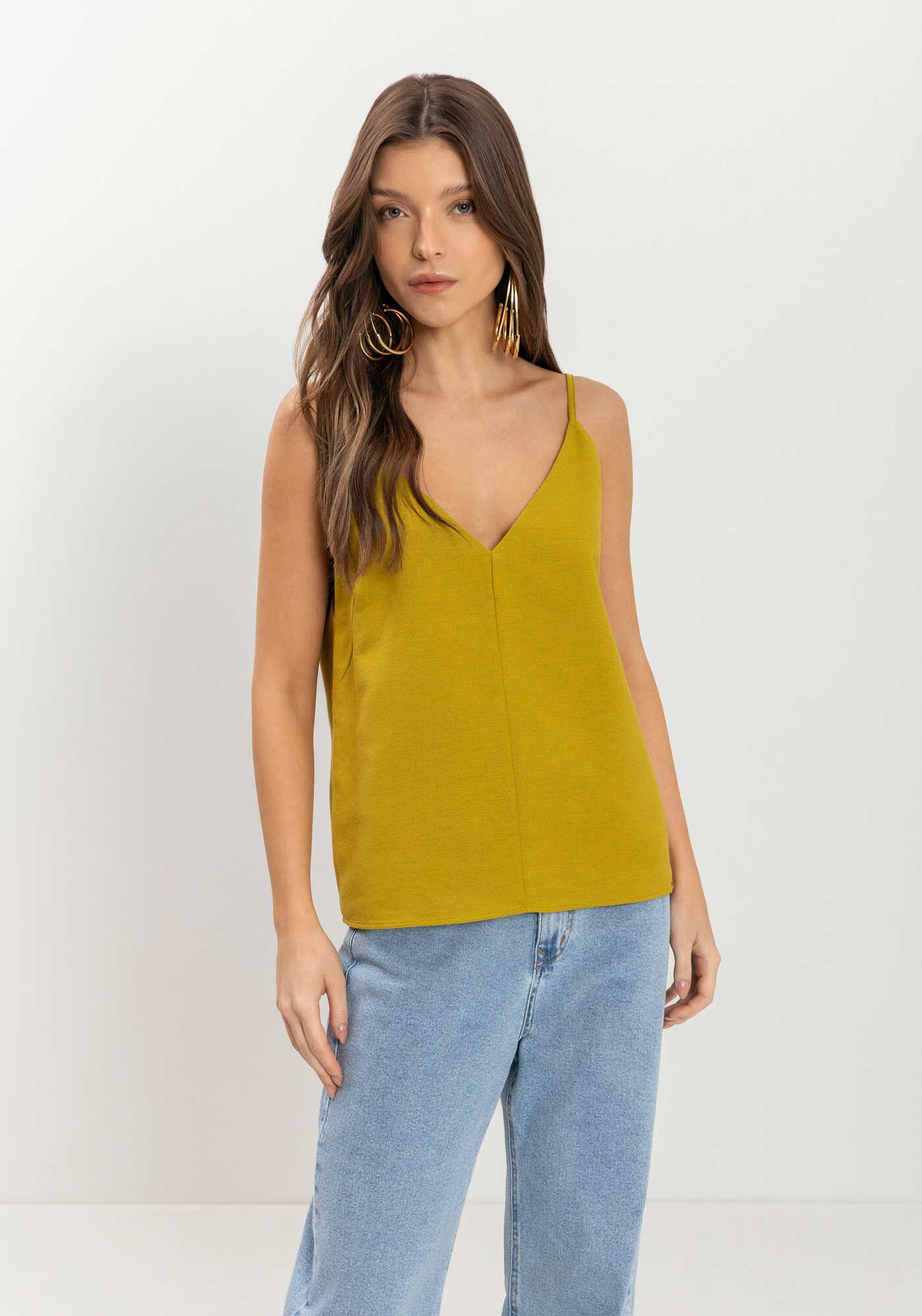 Blusa Regata De Al&ccedil;as Finas Com Decote Em V, , large.