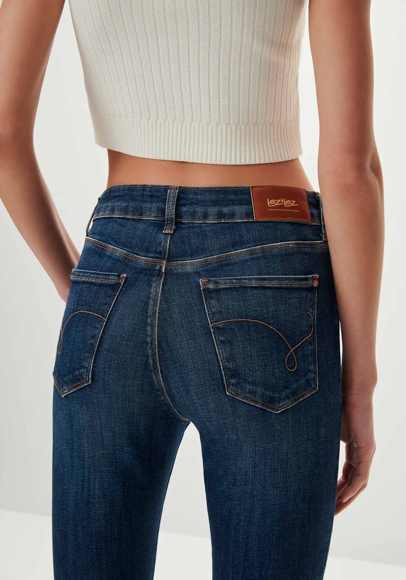 Cal&ccedil;a Jeans Skinny Escura com Cintura Alta, JEANS, large.