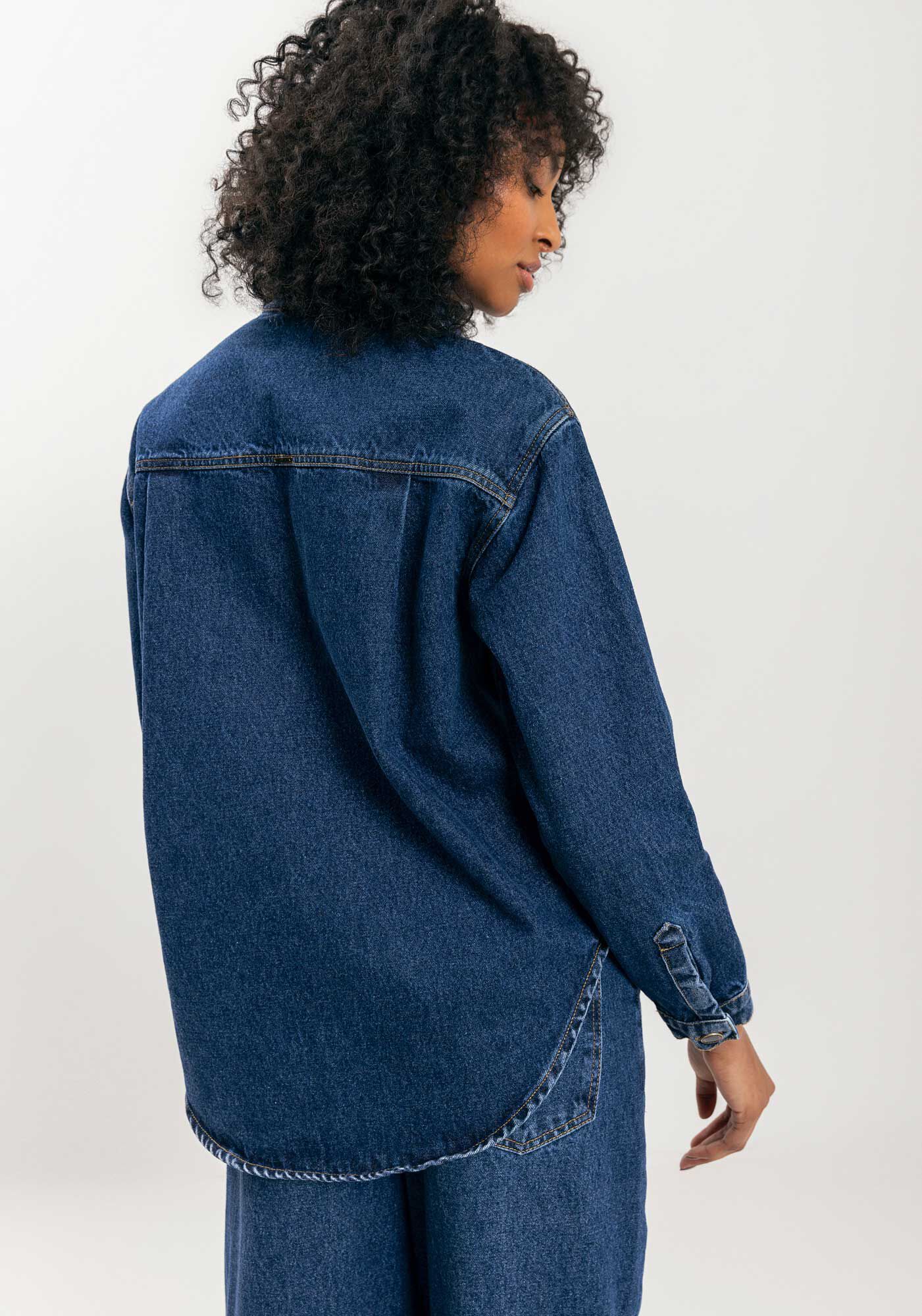 Camisa Jeans De Mangas Longas Com Bolso E Bot&otilde;es, JEANS, large.