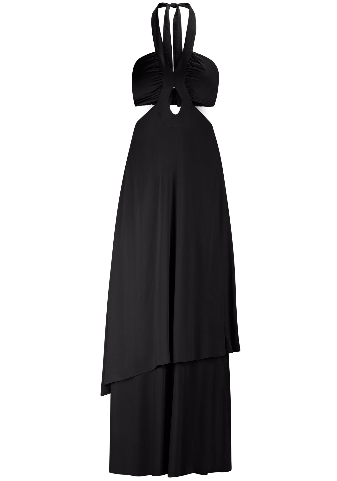 Vestido Longo Frente &Uacute;nica com Franzido e Cut, , large.