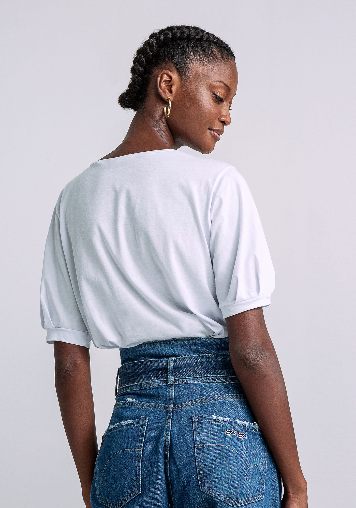 T-shirt Manga Bufante Estampada, BRANCO, large.