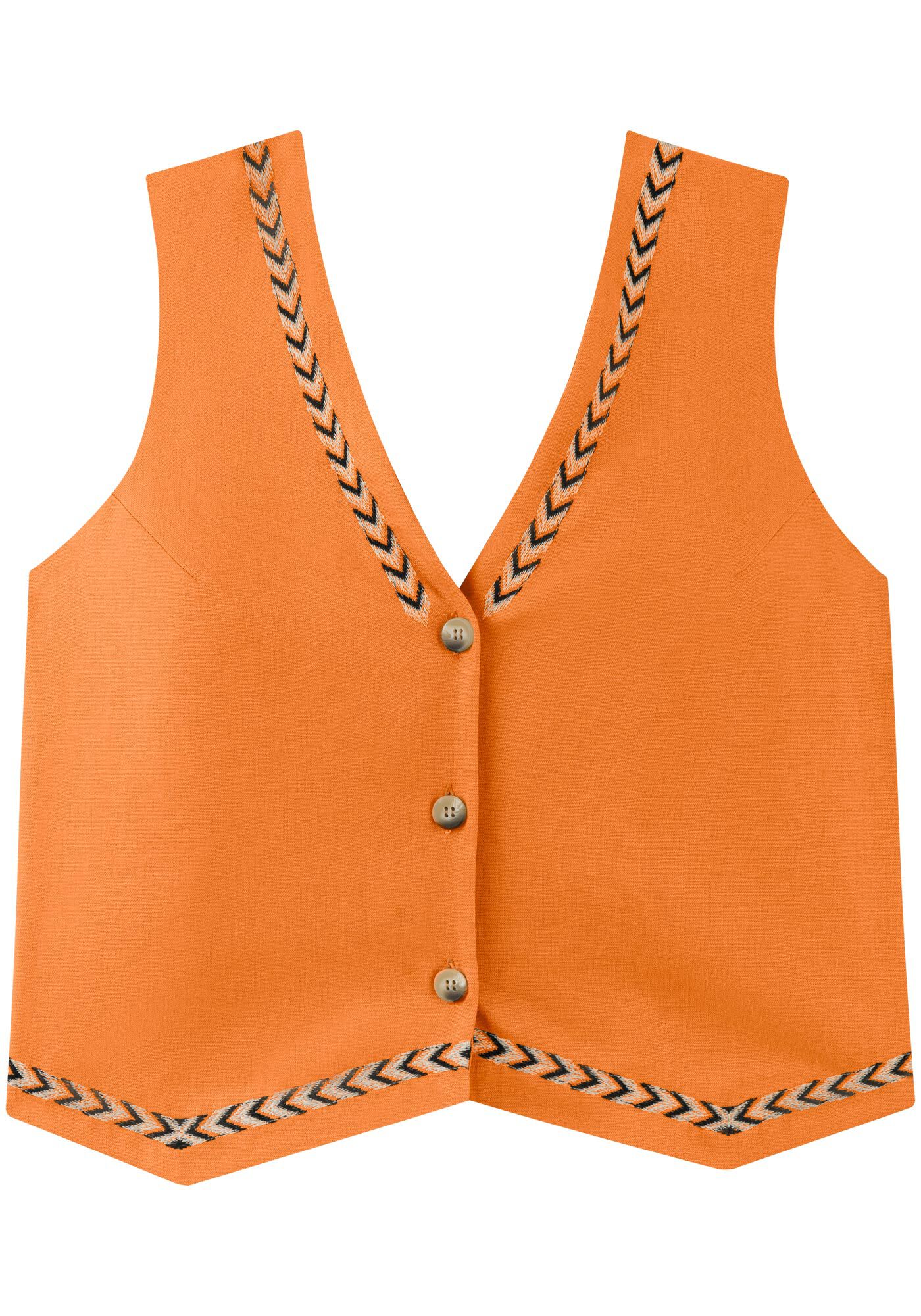 Colete Bordado Com Bot&otilde;es Em Tecido Com Linho, LARANJA SUMMERTIME, large.