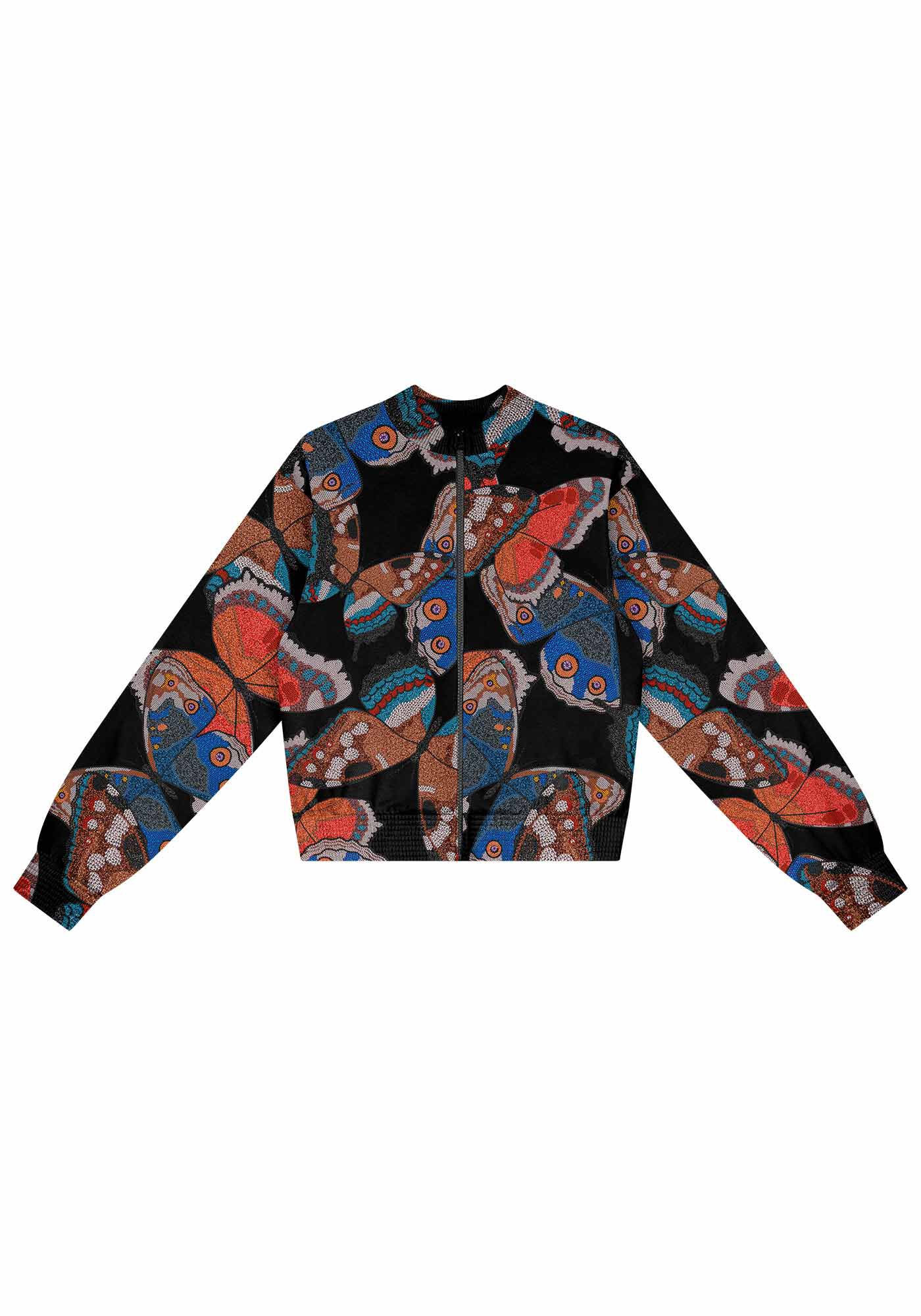 Jaqueta Bomber em Moletom Estampada com Gola Alta, , large.